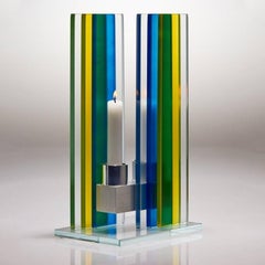 Contemporary Yellow & Blue Glass & Aluminum Candlestick