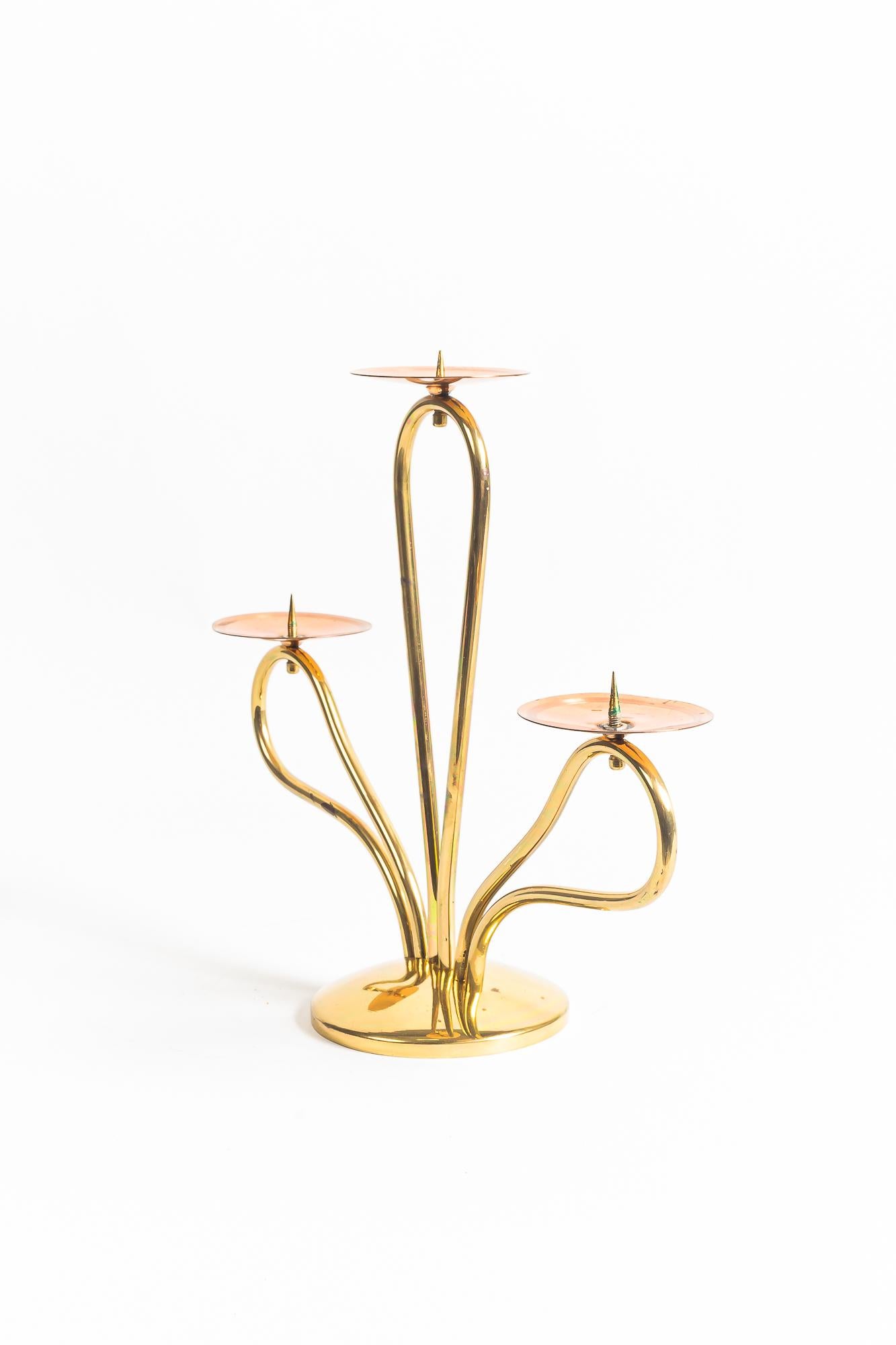 Mid-Century Modern Candle Holder Vienna Brass and Copper Combination around 1960s For Sale