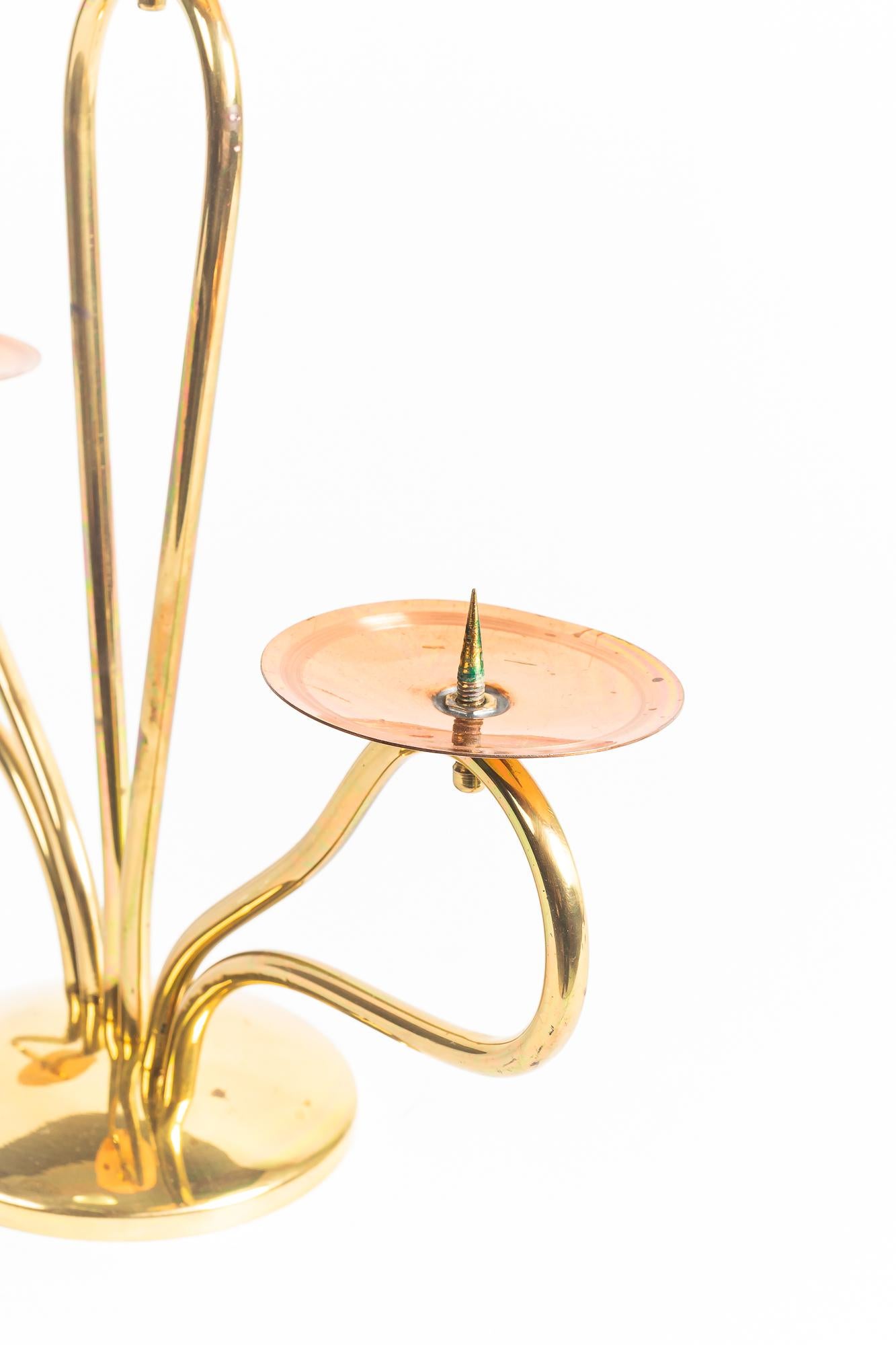 Austrian Candle Holder Vienna Brass and Copper Combination around 1960s For Sale