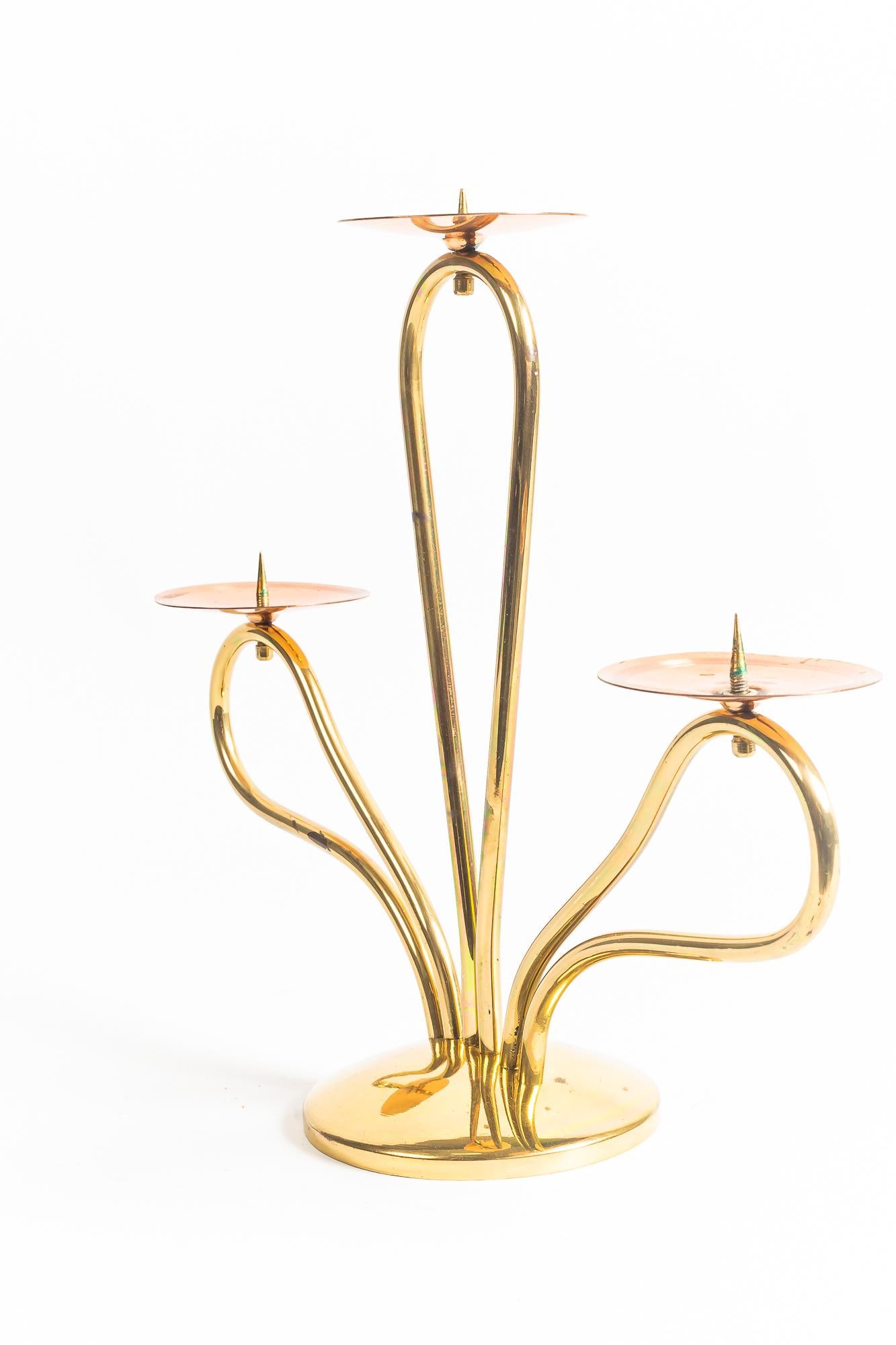 Candle Holder Vienna Brass and Copper Combination around 1960s For Sale 1