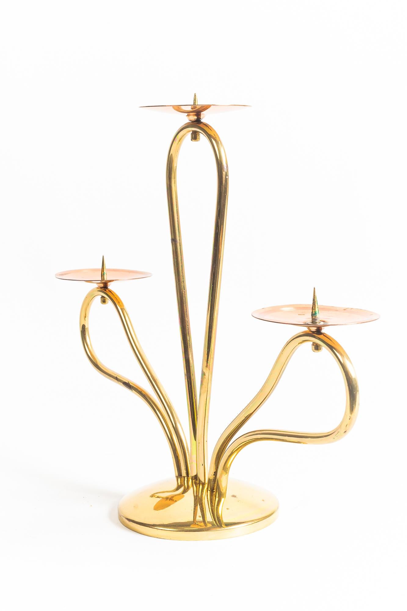 Candle Holder Vienna Brass and Copper Combination around 1960s For Sale 2
