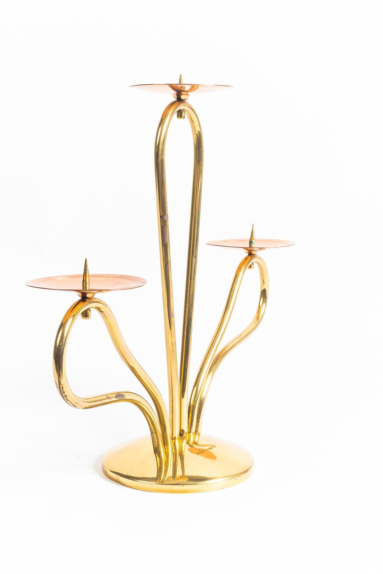 Candle Holder Vienna Brass and Copper Combination around 1960s For Sale 3