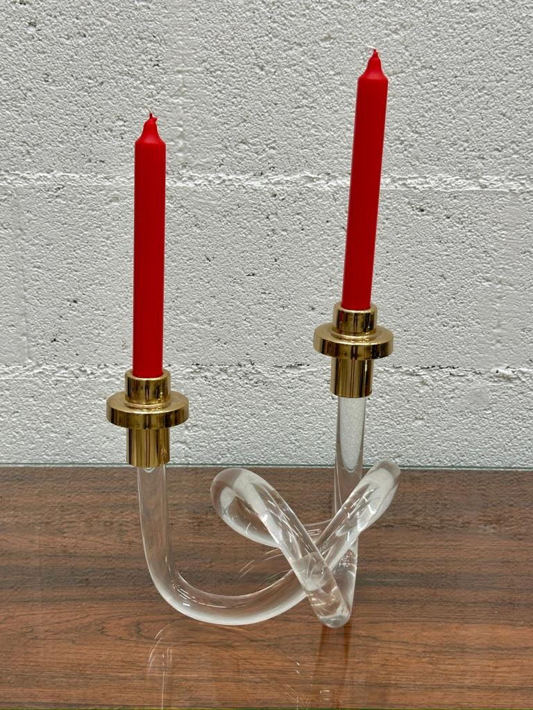 Acrylic glass and brass candle holder with twisted base by Dorothy Thorpe, USA, 1960.