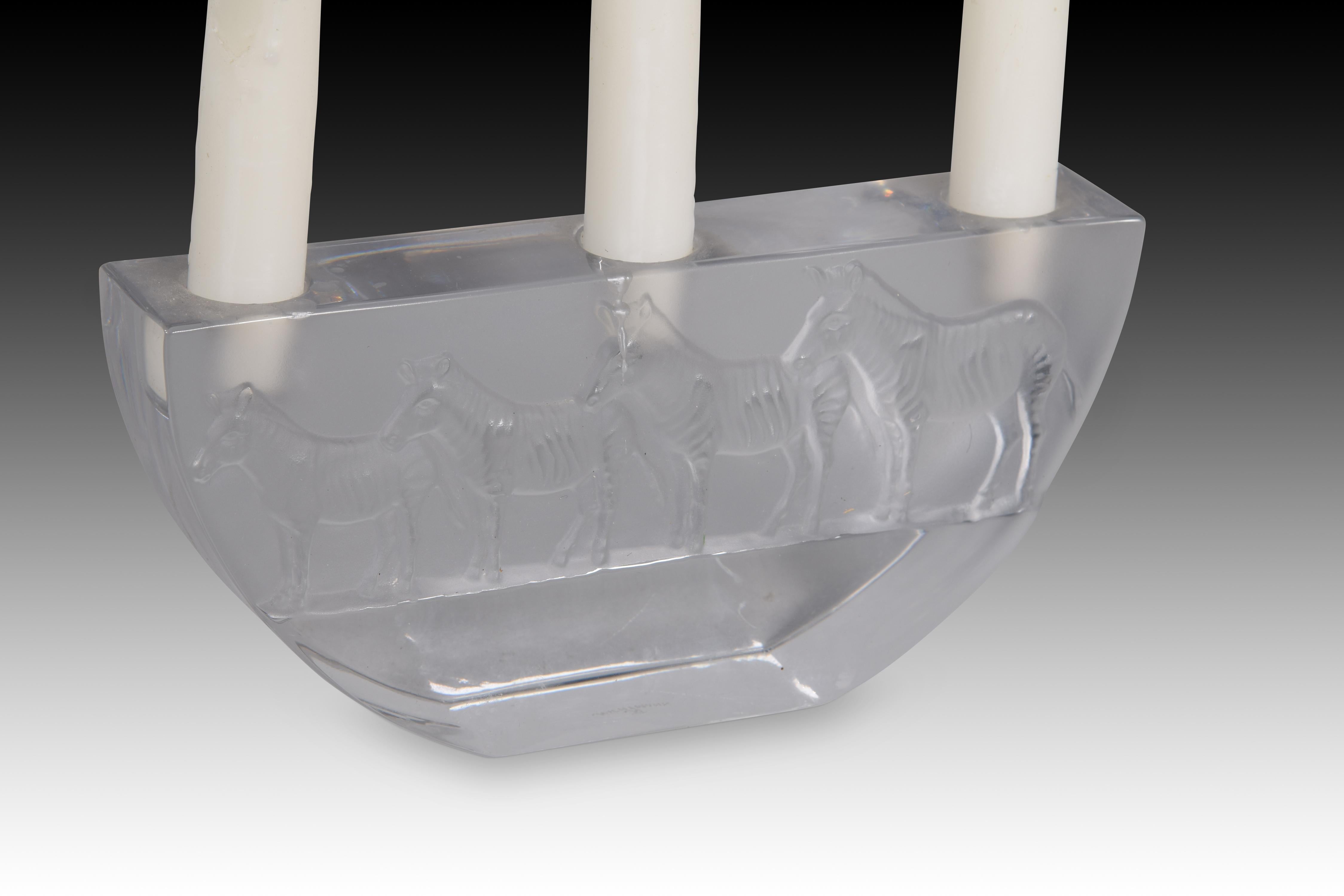 Candle holder, Zebras. Glass. Nachtmann, Germany, 20th century.  In Good Condition For Sale In Madrid, ES