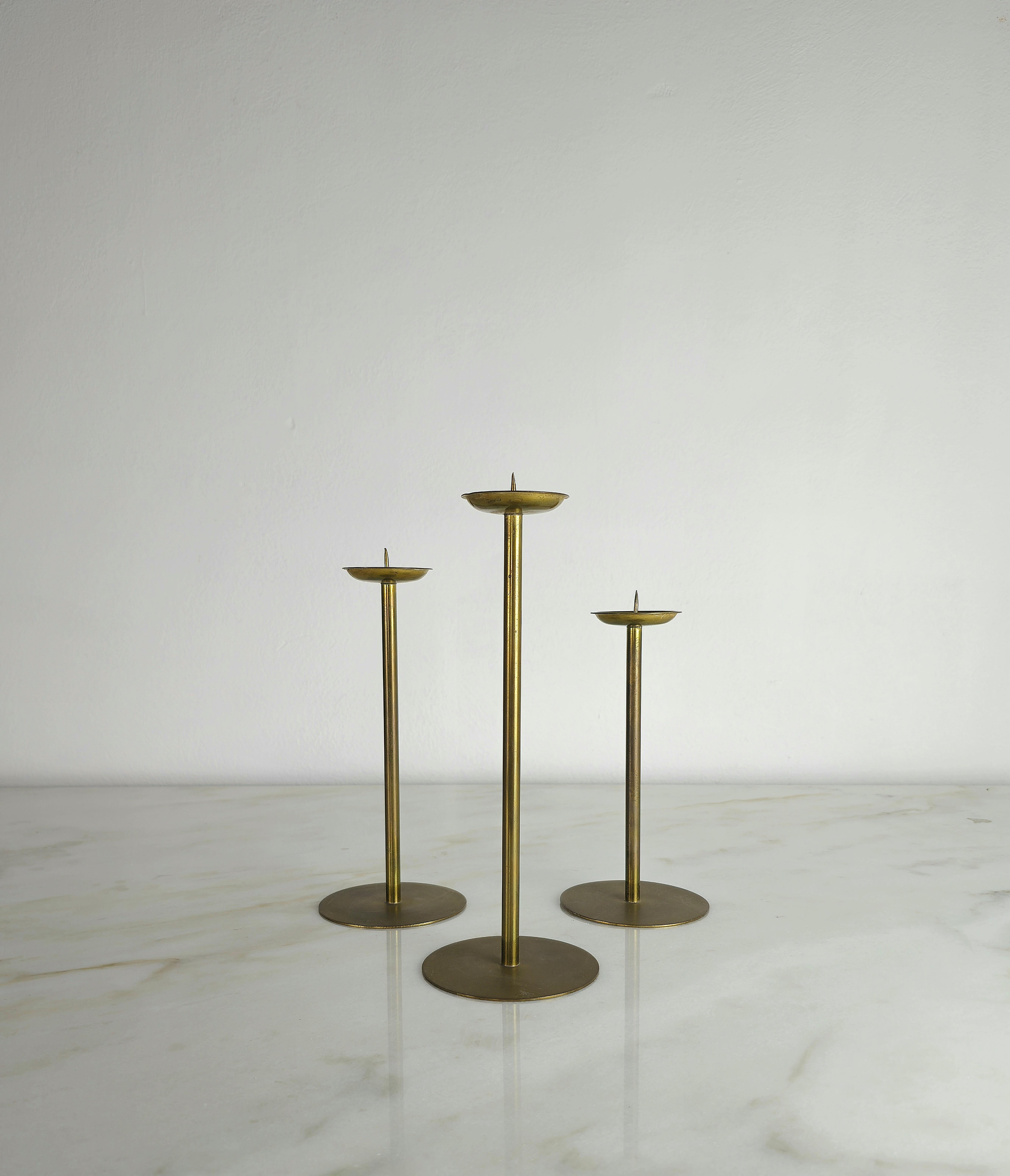 Mid-Century Modern Candle Holders Candlesticks Decorative Objects Brass Midcentury 1960s Set of 3 For Sale