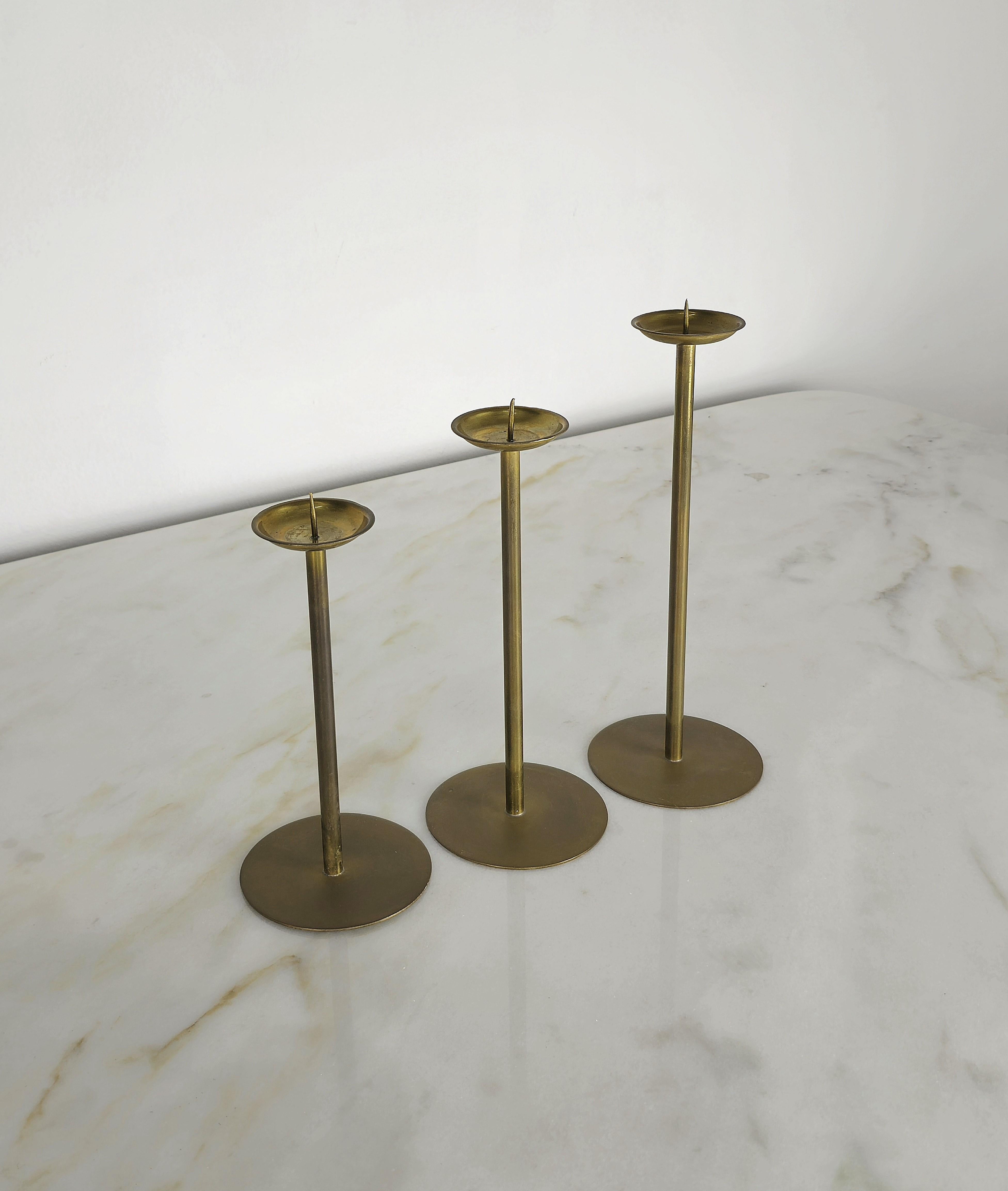 Candle Holders Candlesticks Decorative Objects Brass Midcentury 1960s Set of 3 For Sale 2
