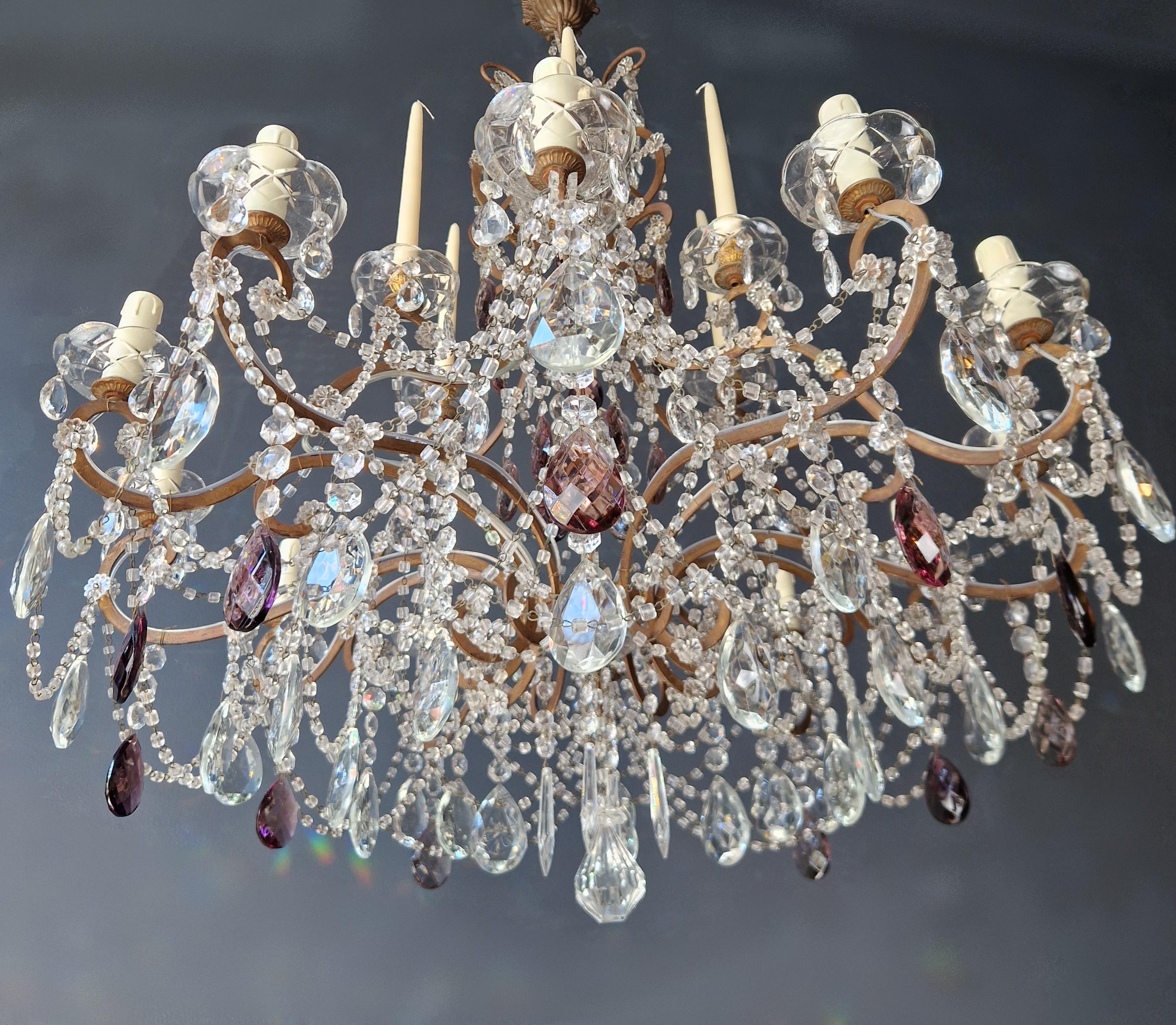 Hand-Knotted Candle Light Traditional Antik Chandelier with Purple Crystal For Sale