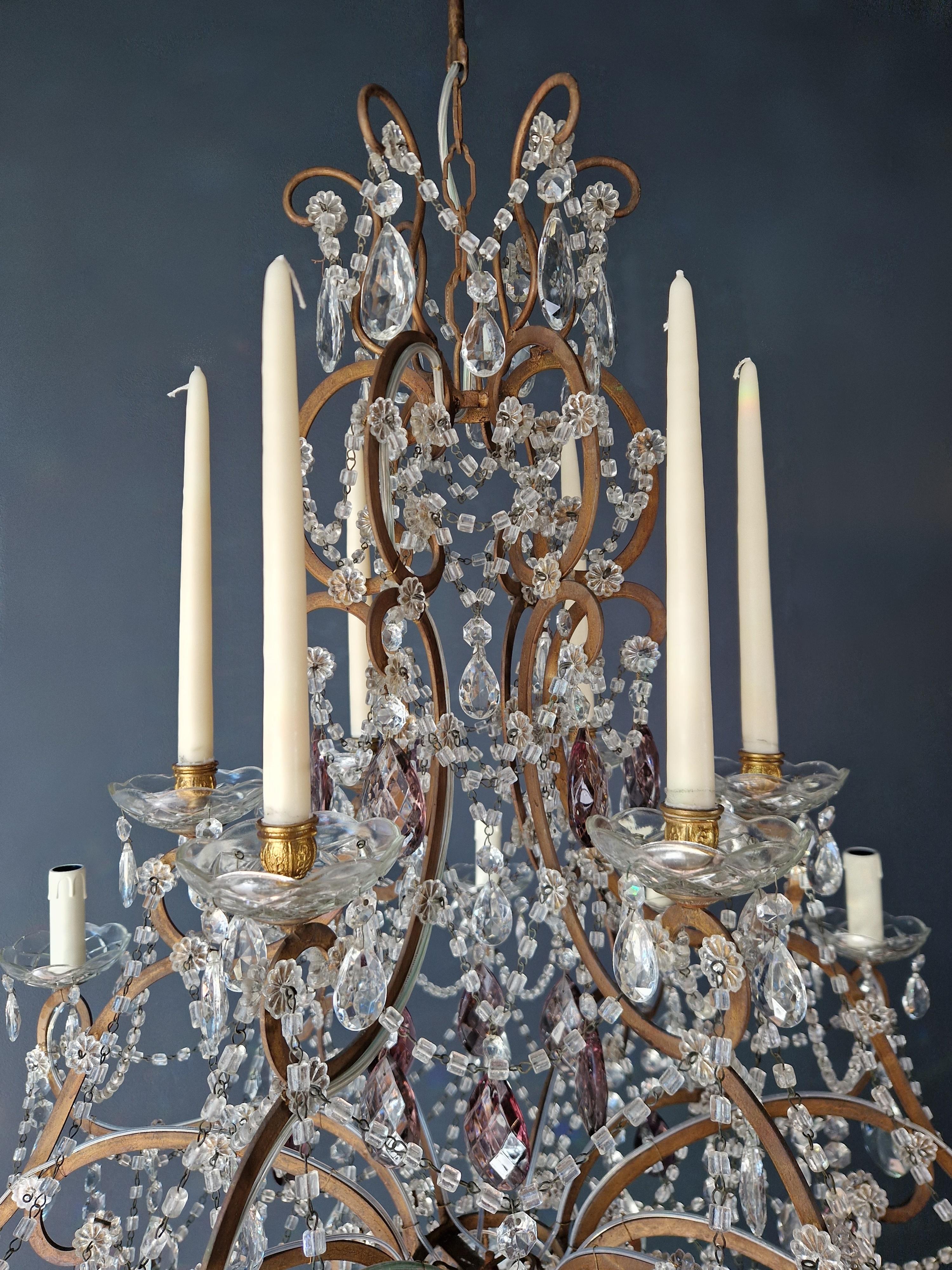 Candle Light Traditional Antik Chandelier with Purple Crystal In Good Condition For Sale In Berlin, DE