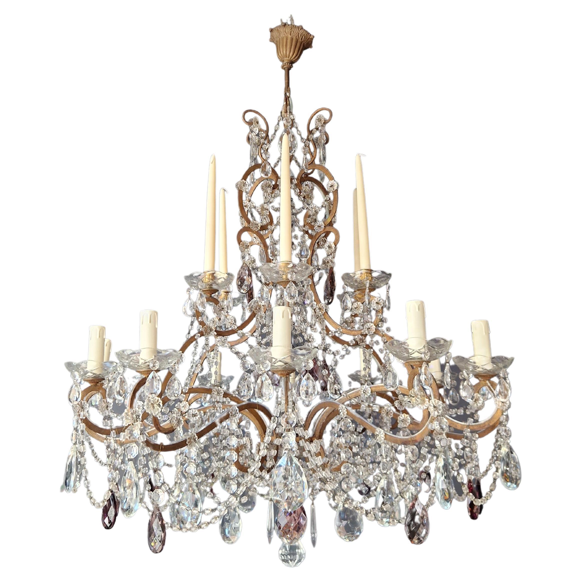 Candle Light Traditional Antik Chandelier with Purple Crystal For Sale