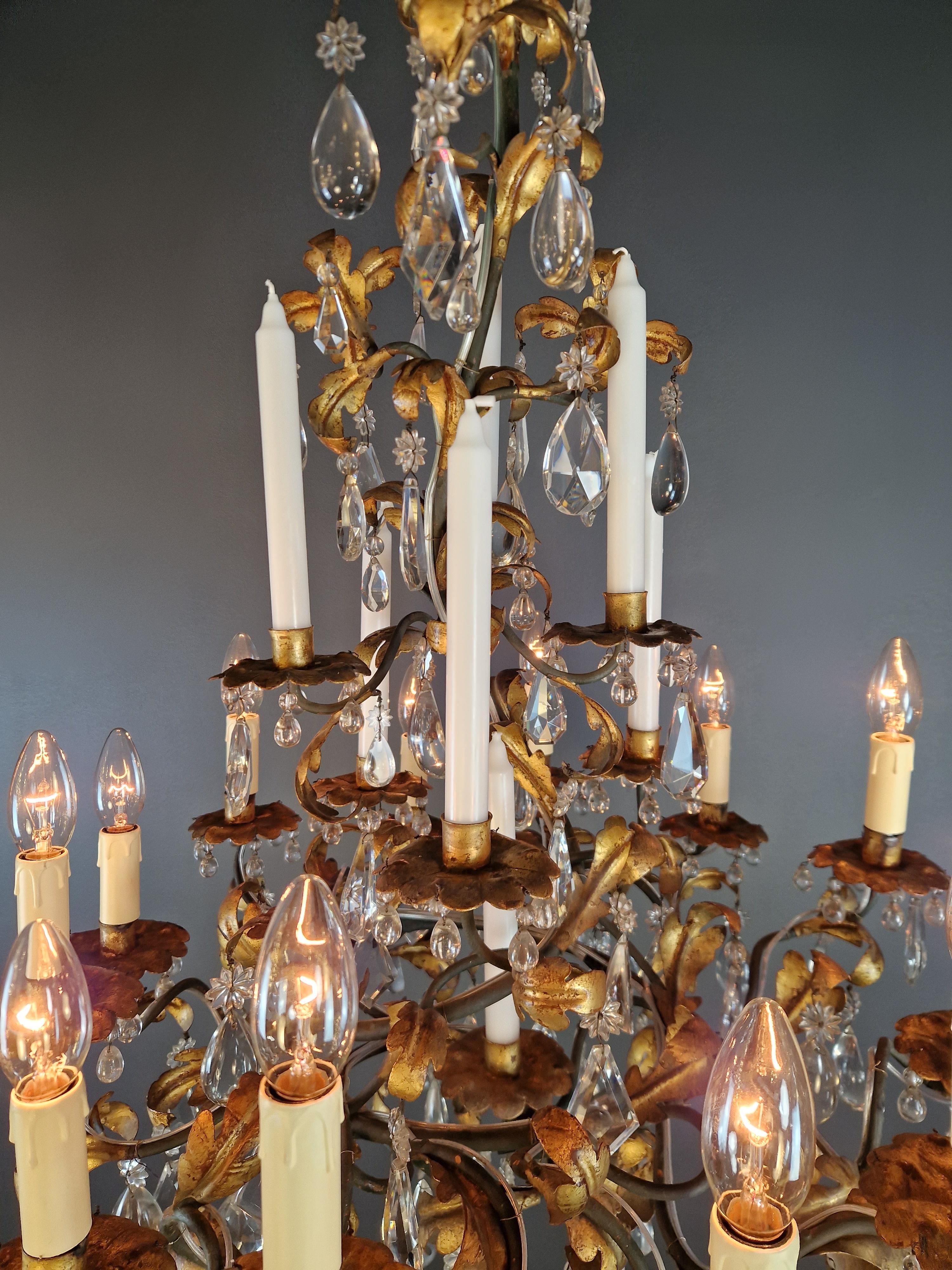 Candle Light Traditional Antik Chandelier Wrought Iron Crystal Ceiling Art Deco For Sale 4