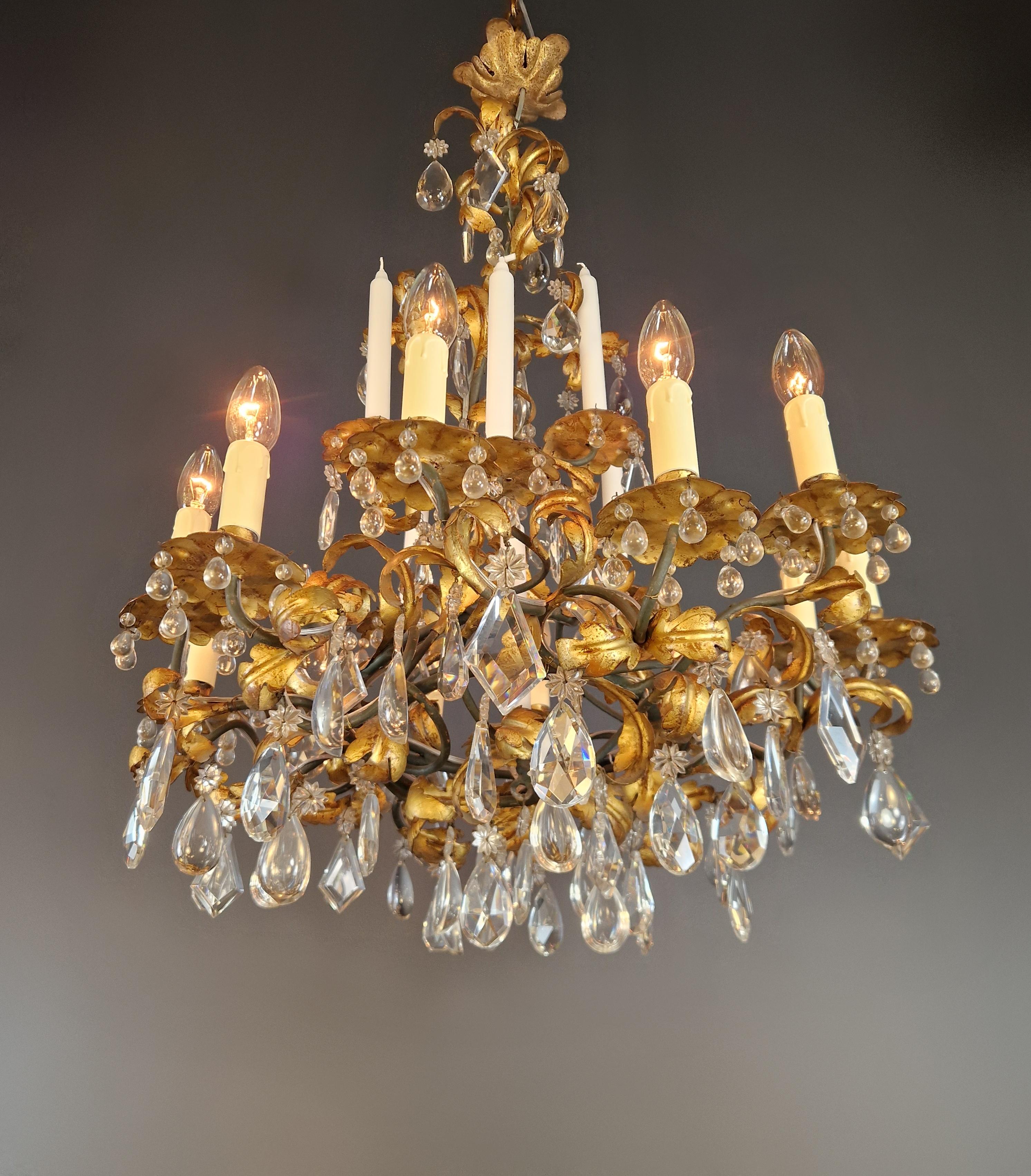 Hand-Knotted Candle Light Traditional Antik Chandelier Wrought Iron Crystal Ceiling Art Deco For Sale