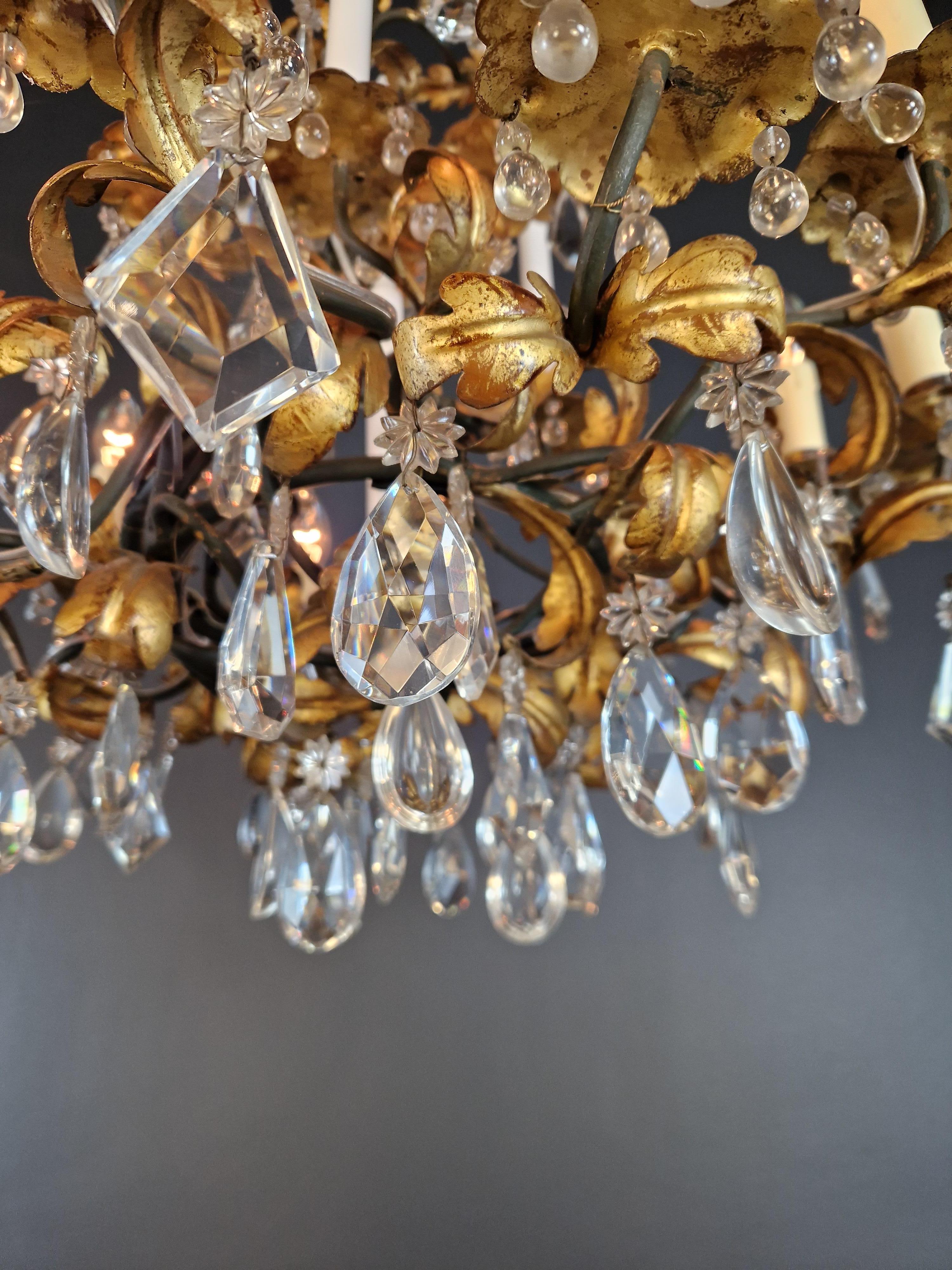 Candle Light Traditional Antik Chandelier Wrought Iron Crystal Ceiling Art Deco In Good Condition For Sale In Berlin, DE