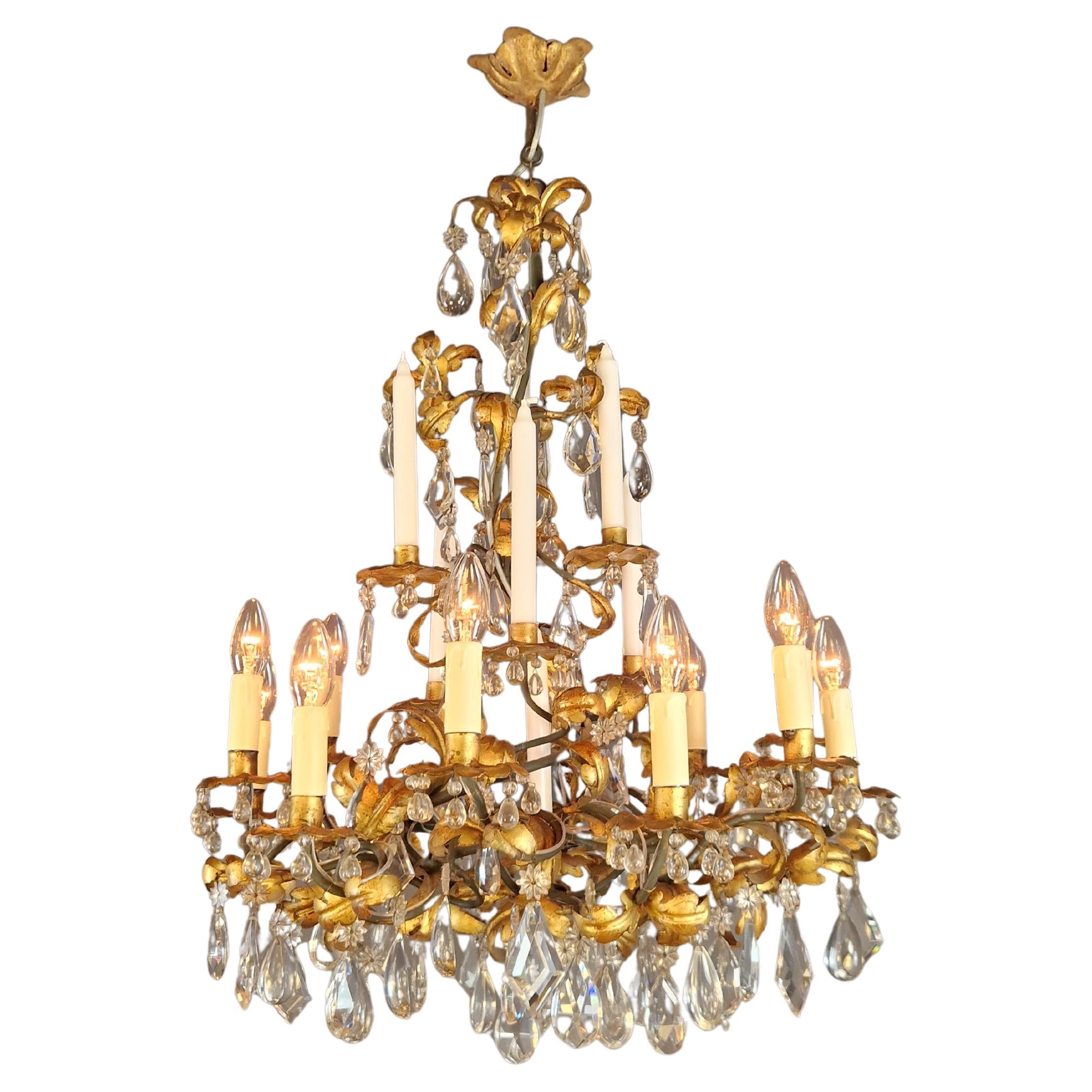 Candle Light Traditional Antik Chandelier Wrought Iron Crystal Ceiling Art Deco For Sale