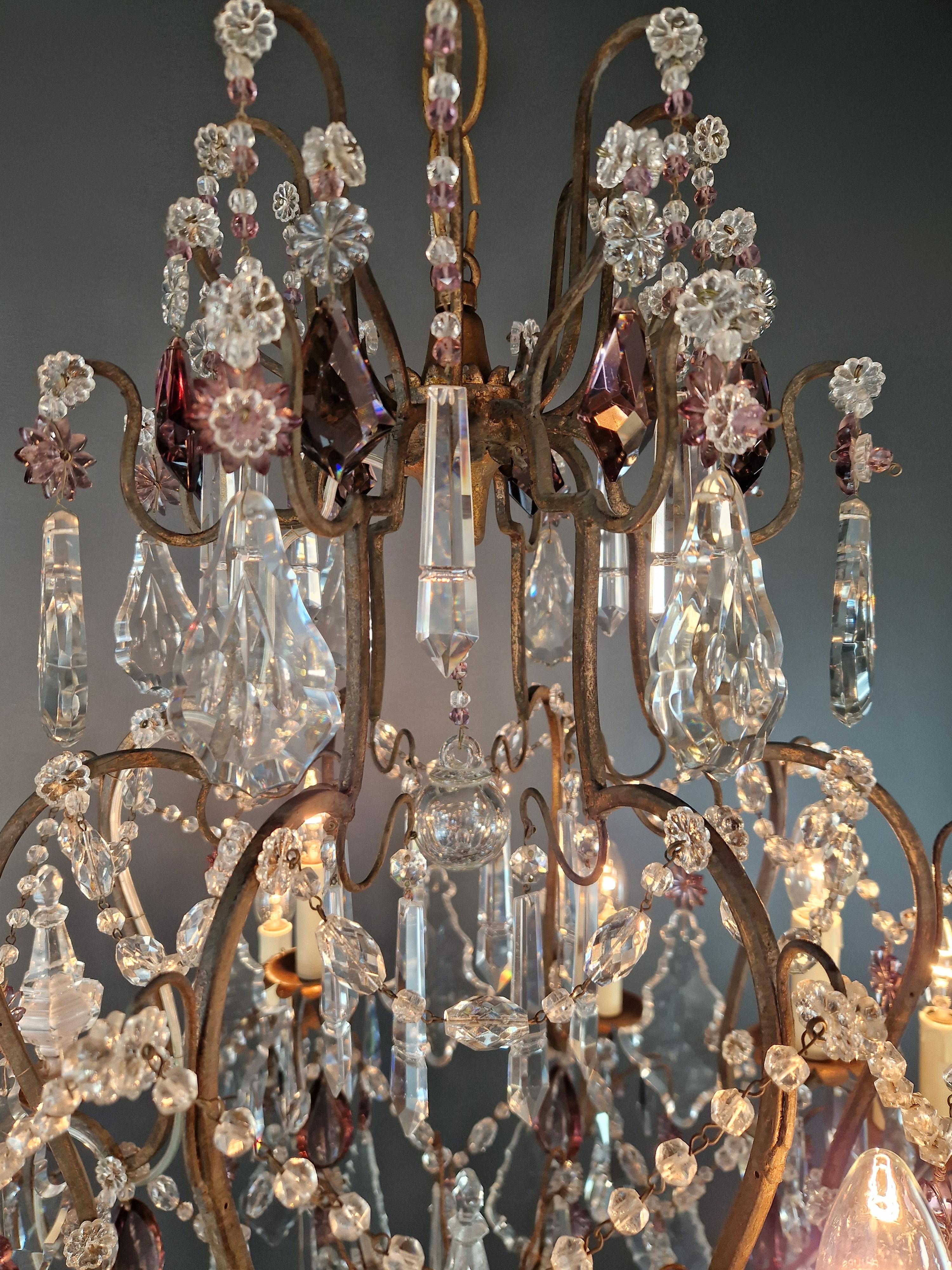 Lampadario tradizionale antico a candela con cristalli viola Art Deco in vendita 2