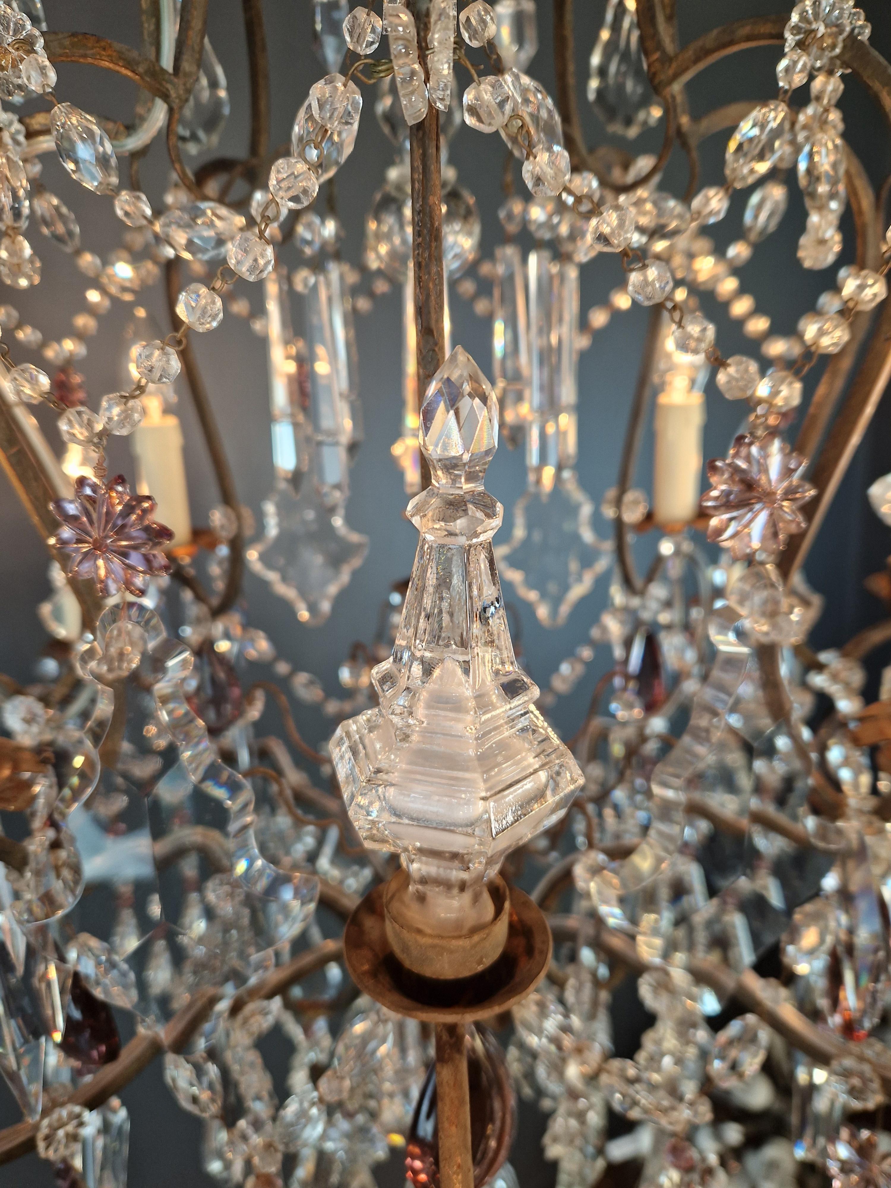Lampadario tradizionale antico a candela con cristalli viola Art Deco in vendita 1