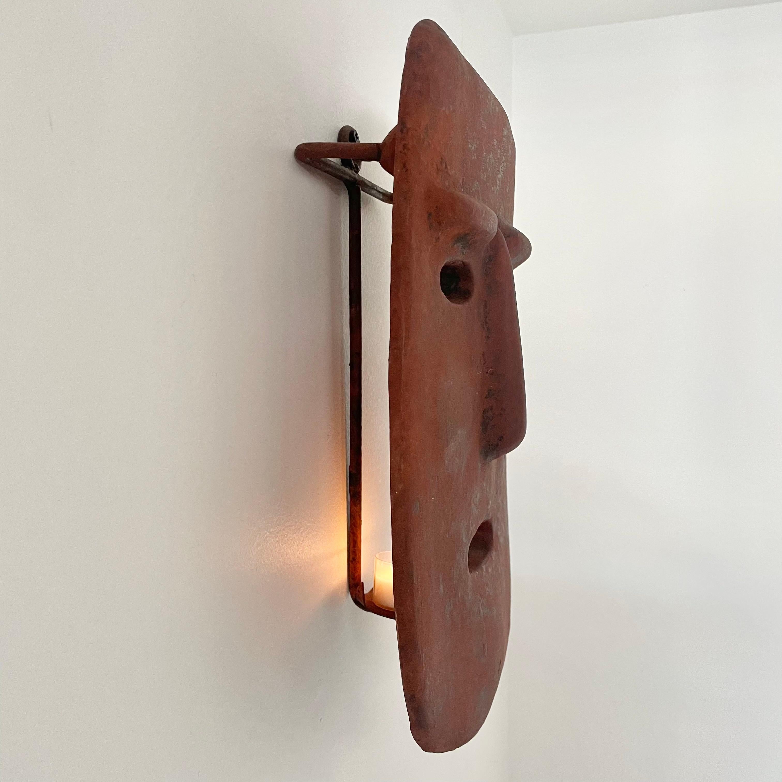 Candle Lit Mask Sconce, 1960s Italy For Sale 2