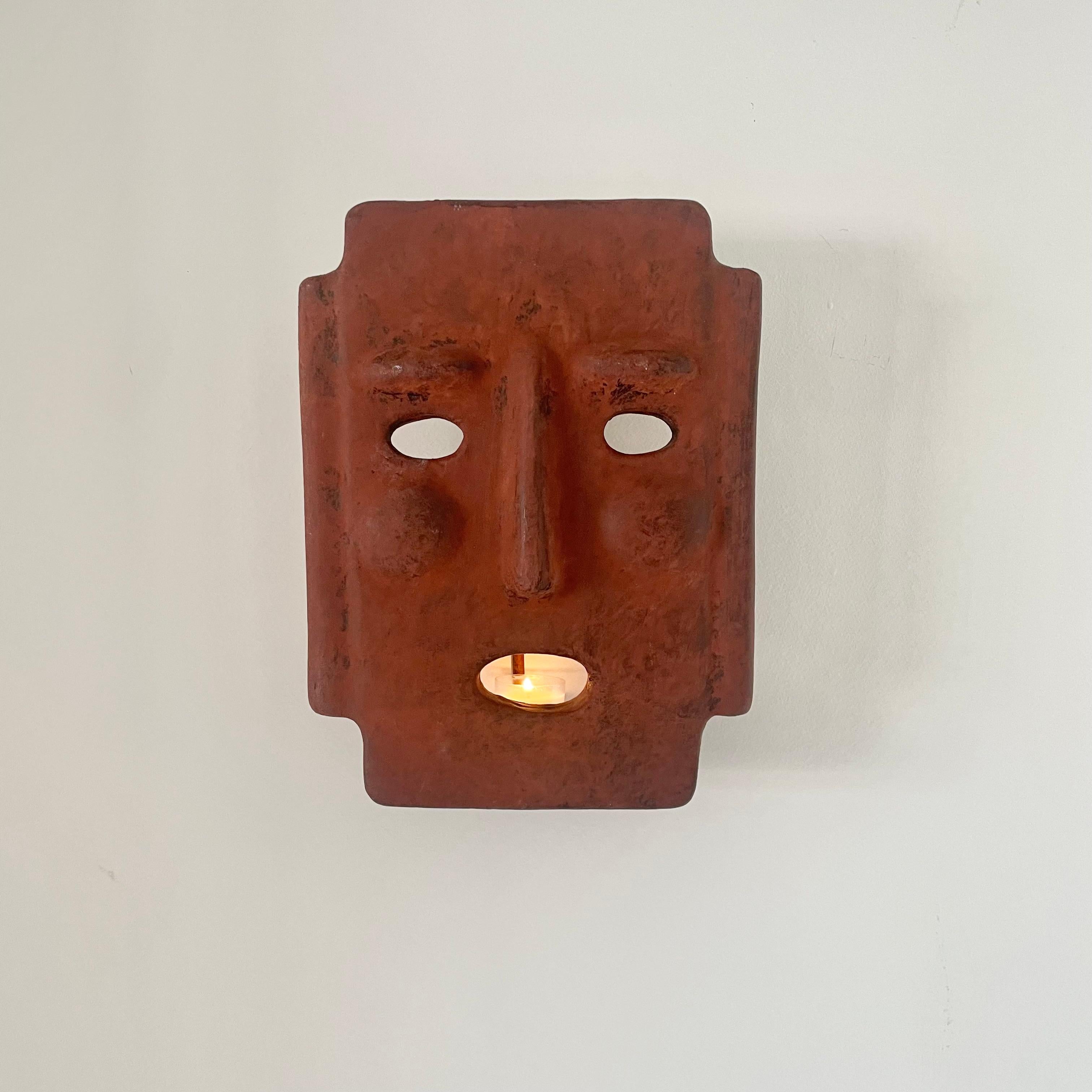 Metal Candle Lit Mask Sconce, 1960s Italy For Sale