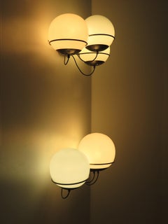 Candle Midcentury Italian Metal Glass Sconces Wall Lights 1960s