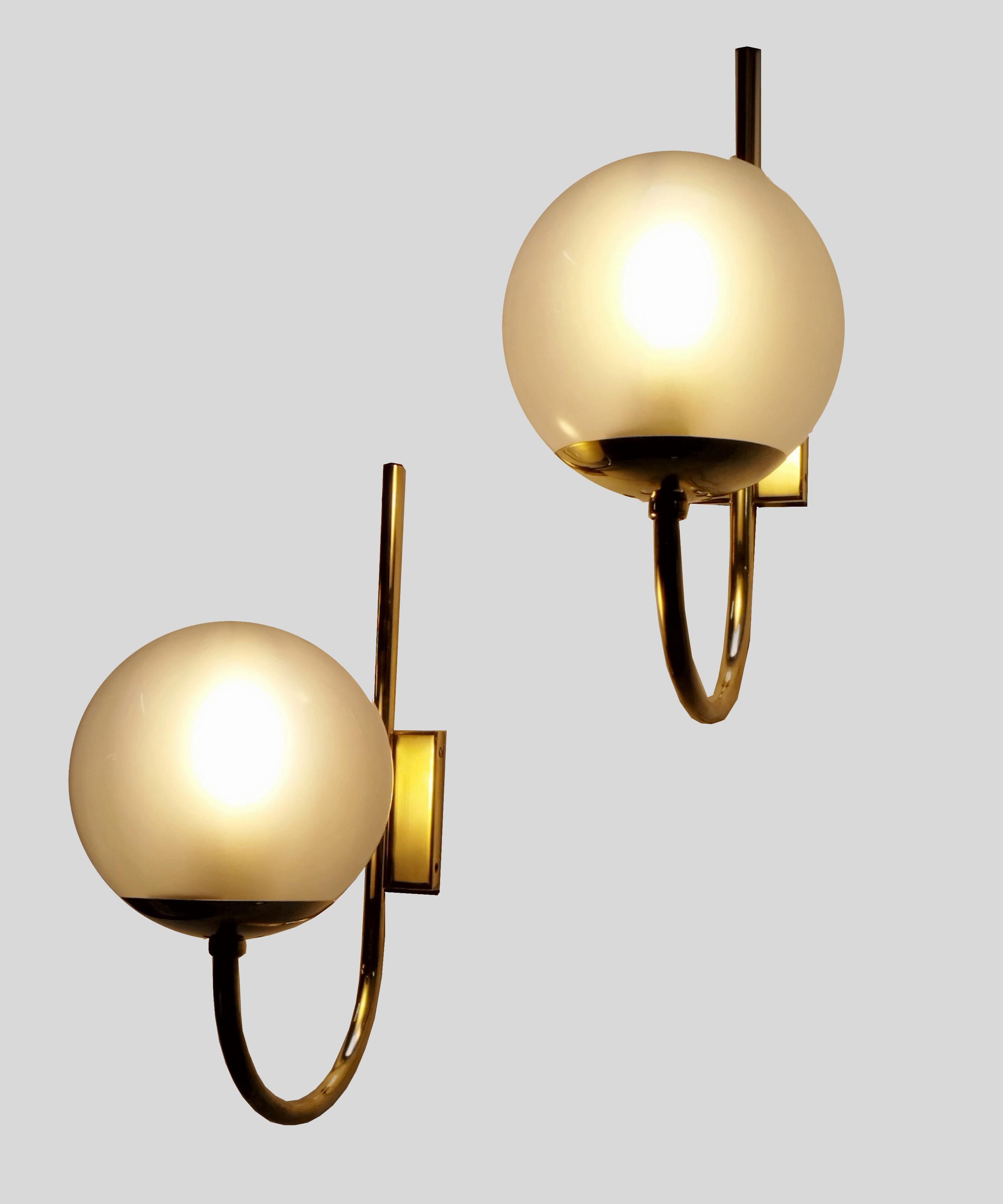 Late 20th Century Candle Milano  Pair of Mod.B458 Brass and Glass Wall Lamps, 1970s For Sale