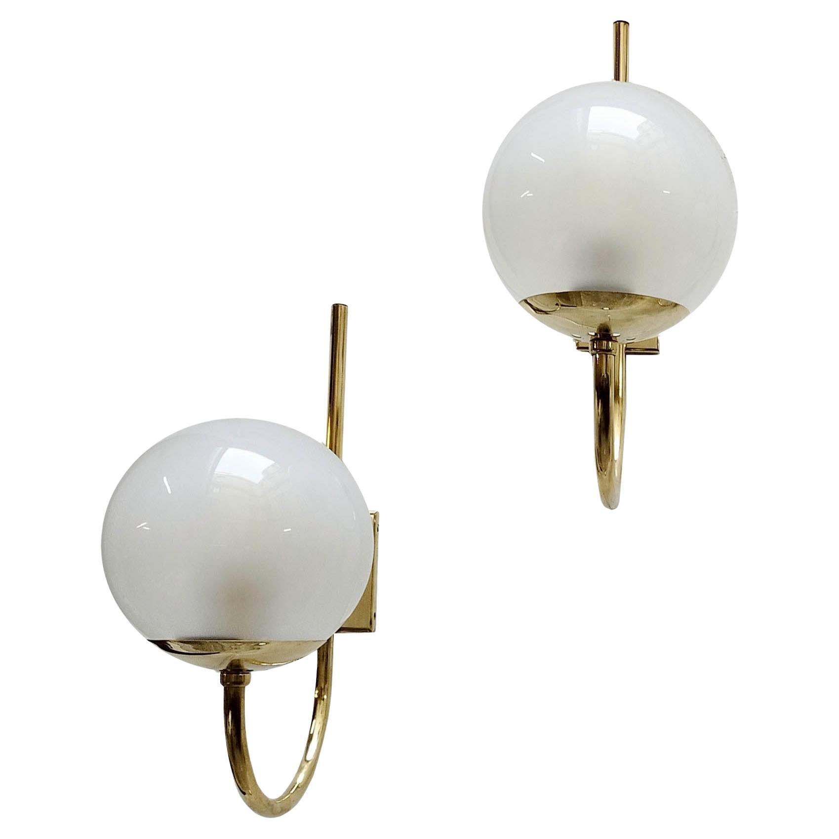 Candle Milano  Pair of Mod.B458 Brass and Glass Wall Lamps, 1970s For Sale