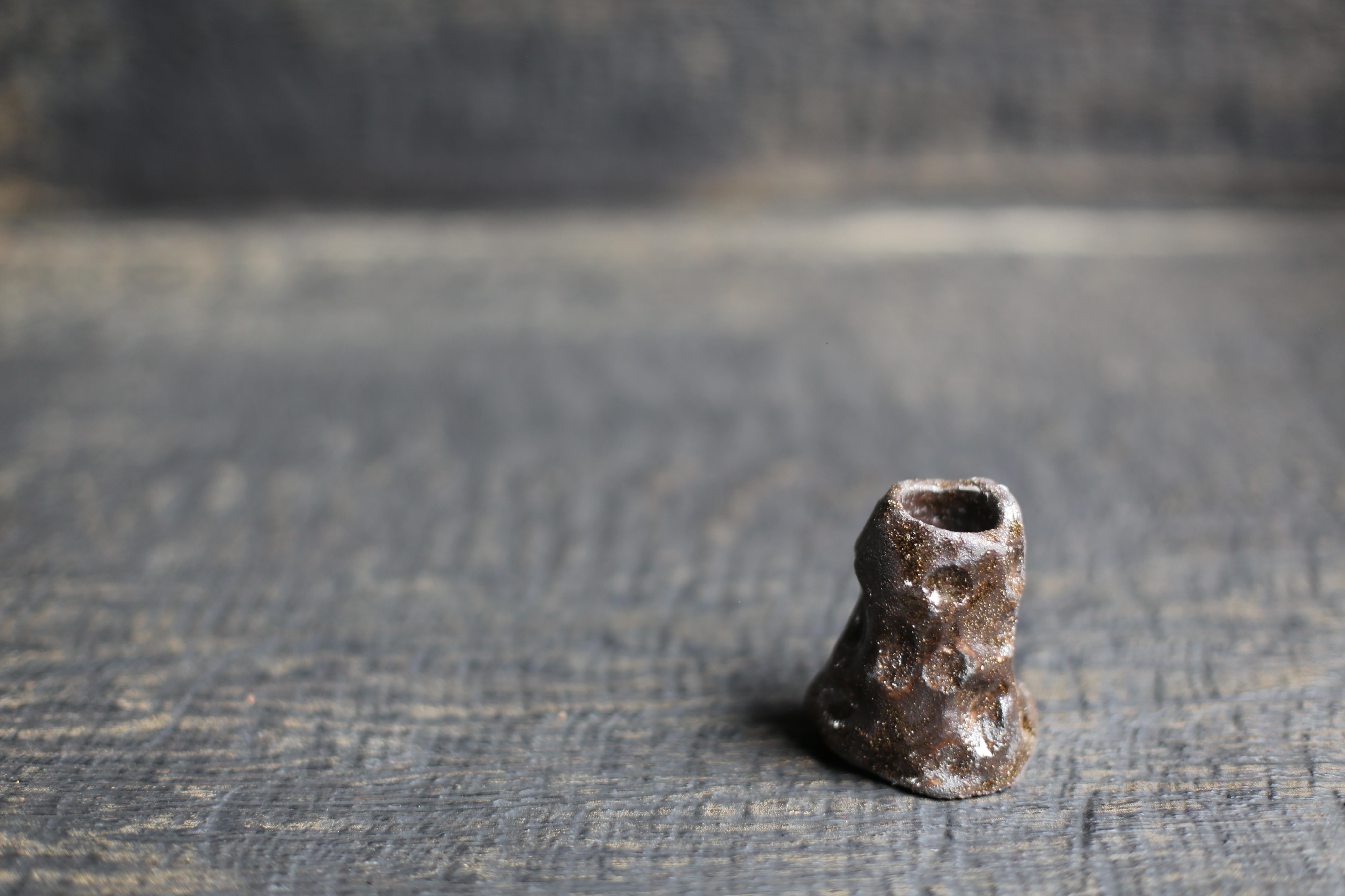 Hand-Crafted Candle Rock in Black Truffle Clay For Sale