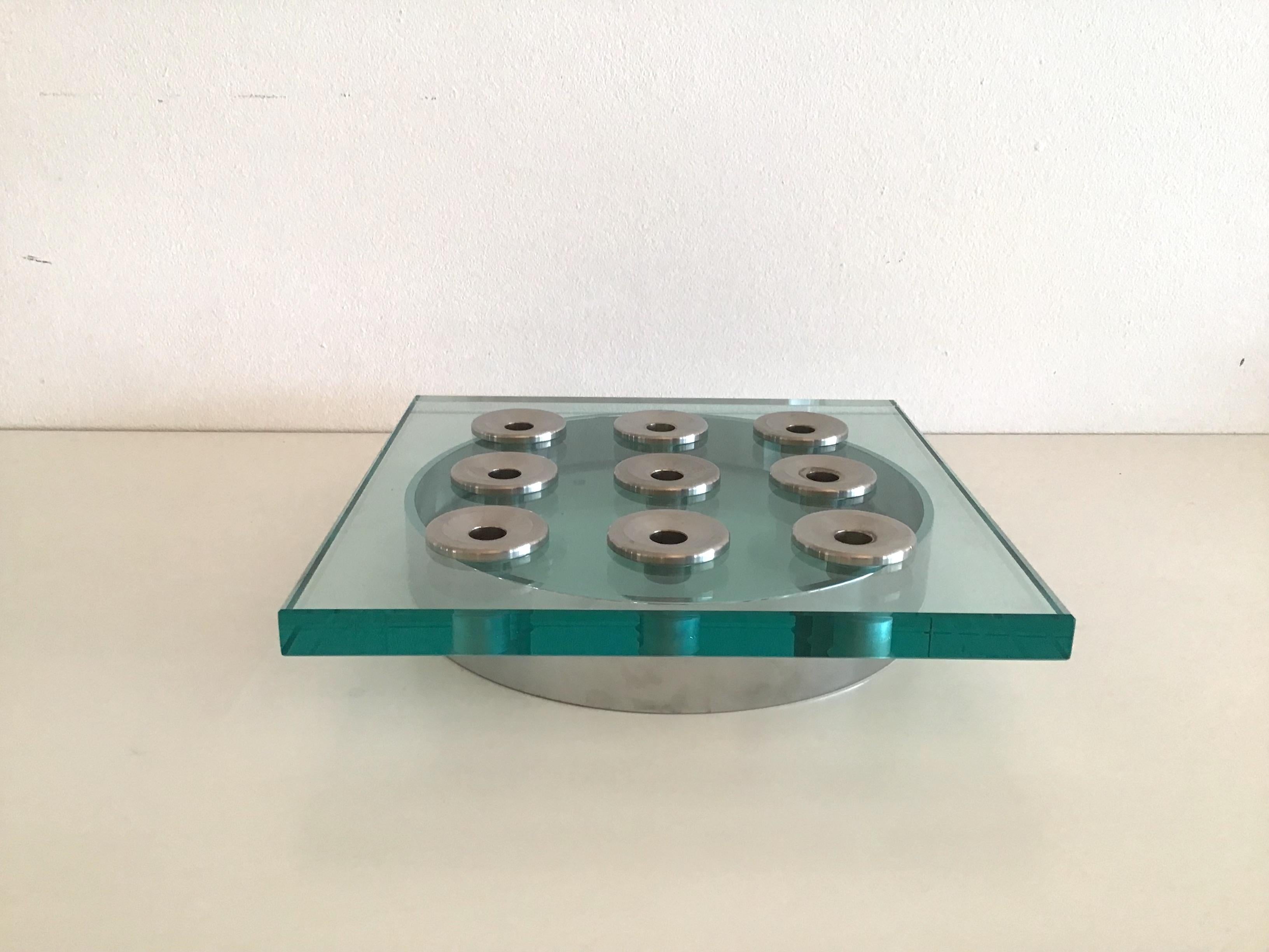 Mid-Century Modern Candle Sconce from Gallotti and Radice in chrome metal and Glass Italie 1970s For Sale