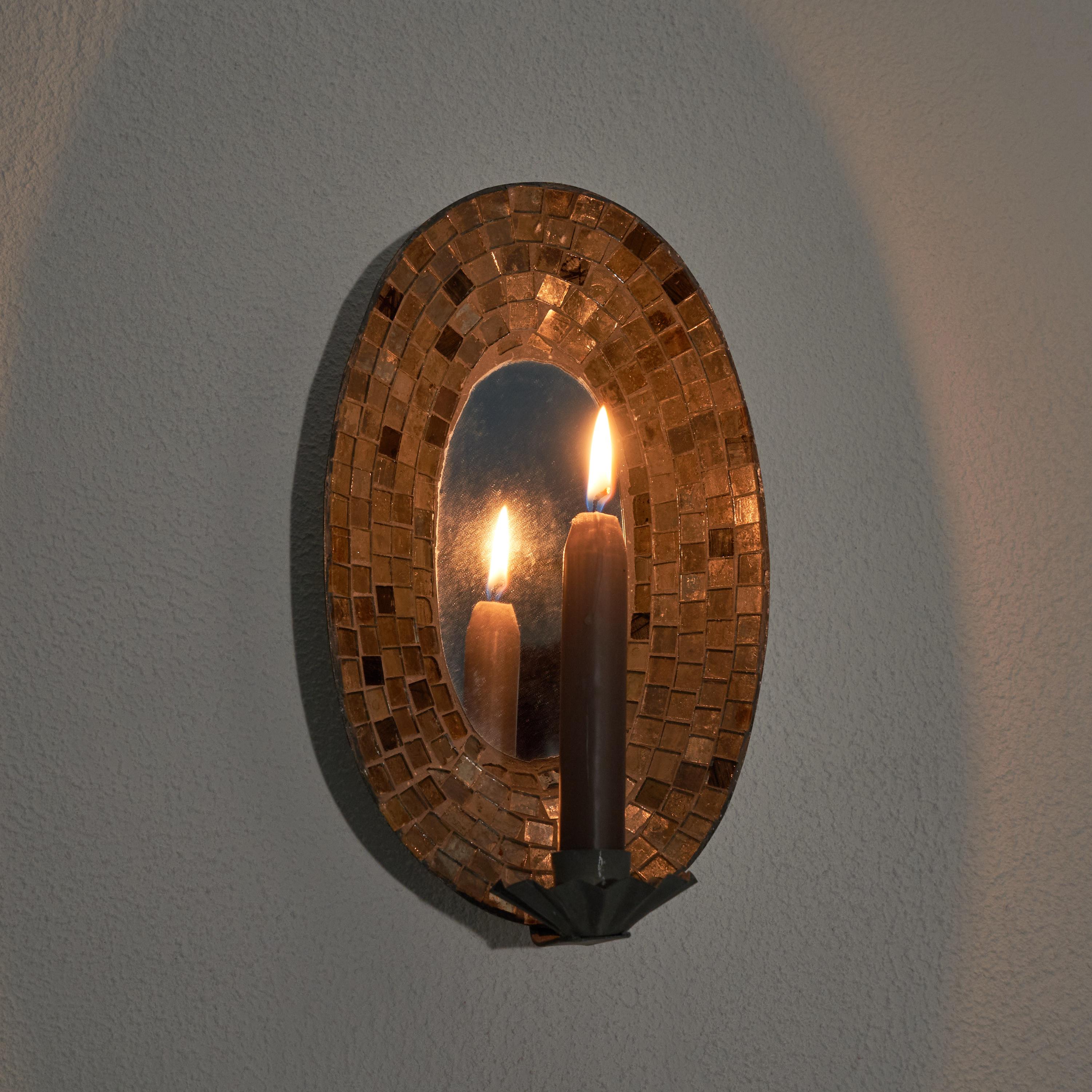 Candle Sconce with Mirror and Mosaic 1950s For Sale 4