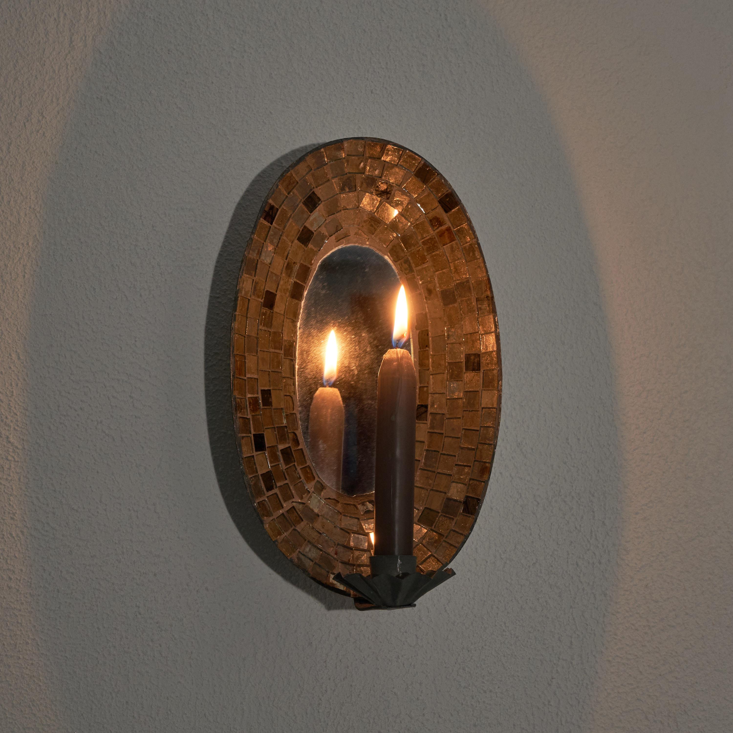 Unknown Candle Sconce with Mirror and Mosaic 1950s For Sale