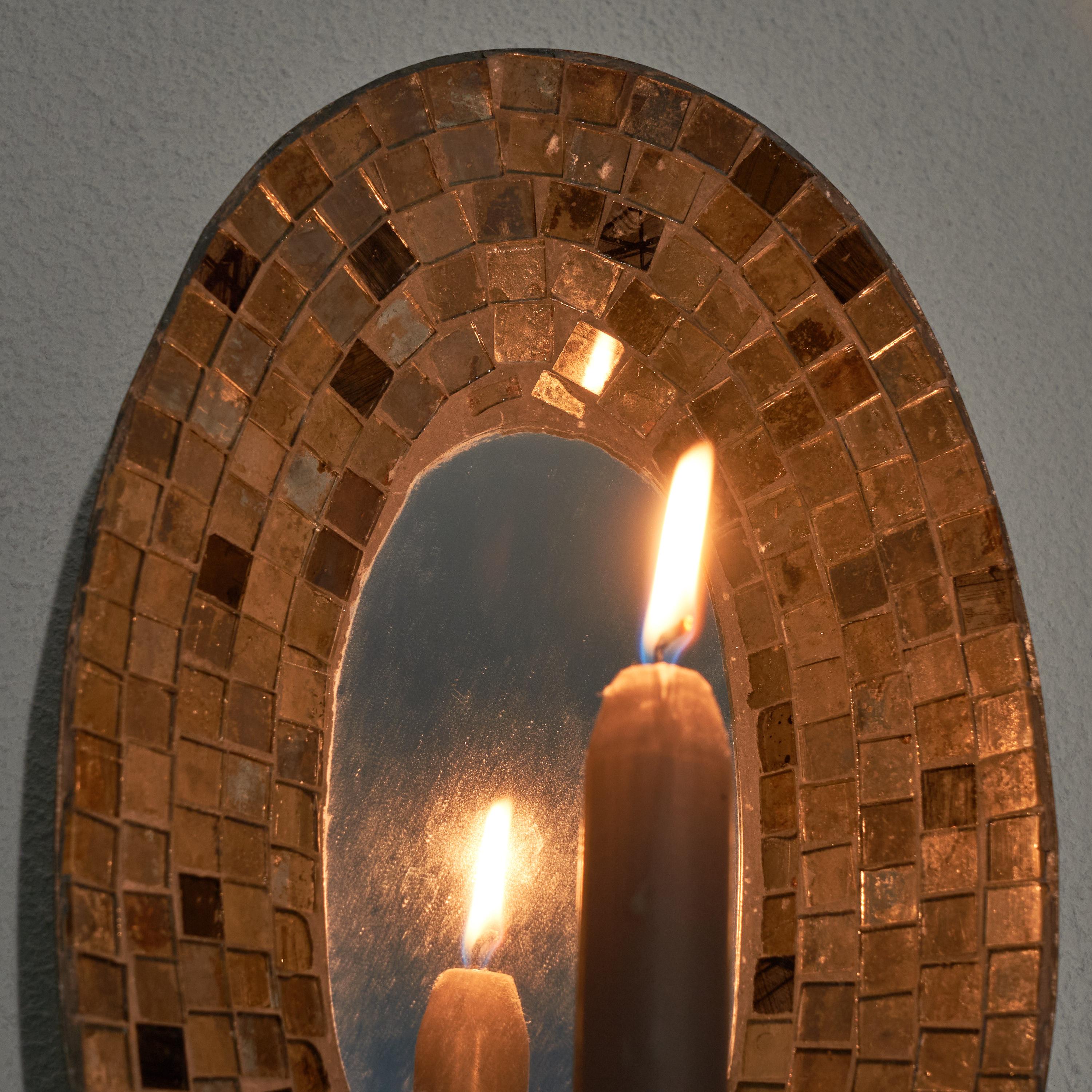Hand-Crafted Candle Sconce with Mirror and Mosaic 1950s For Sale