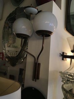 Candle Sconces Two Lights Brass Glass, 1960, Italy