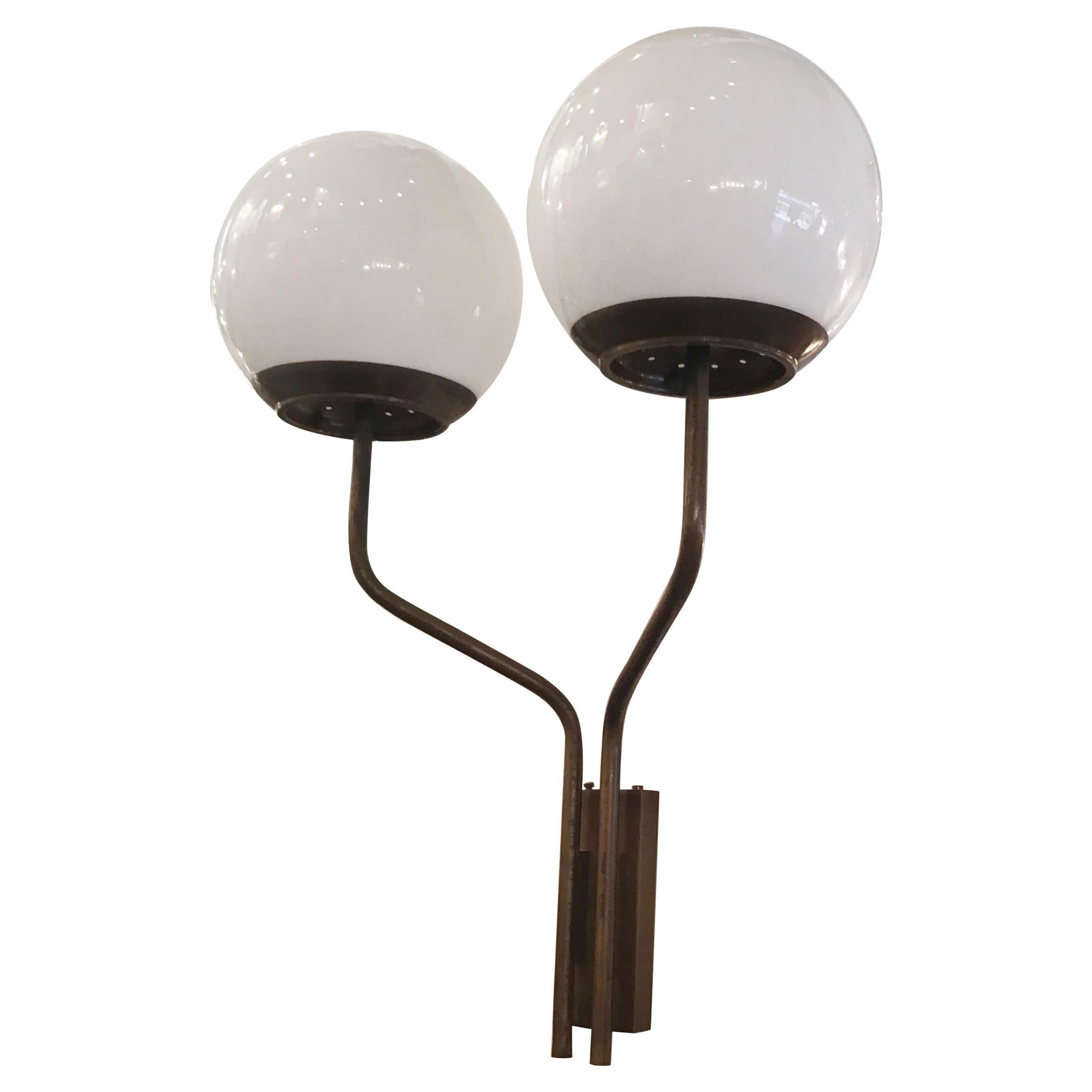 Candle Sconces Two Lights Brass Glass, 1960, Italy