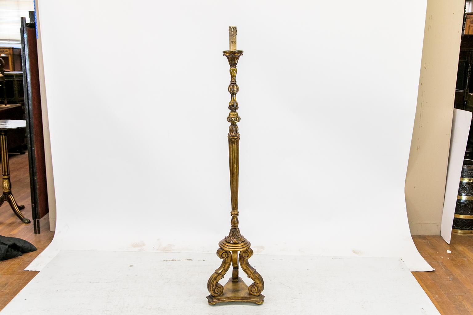Wood Candle Stand/Floor Lamp For Sale
