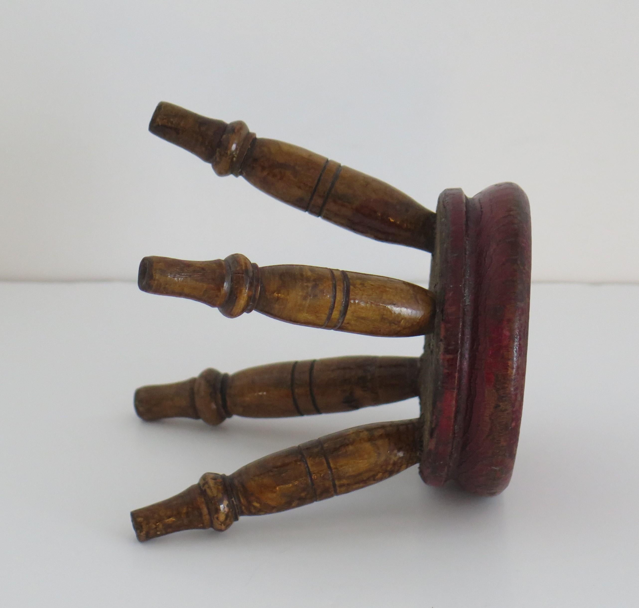 Rare small Candle Stand or Miniature Stool Hand Turned Wood, English circa 1850 For Sale 3