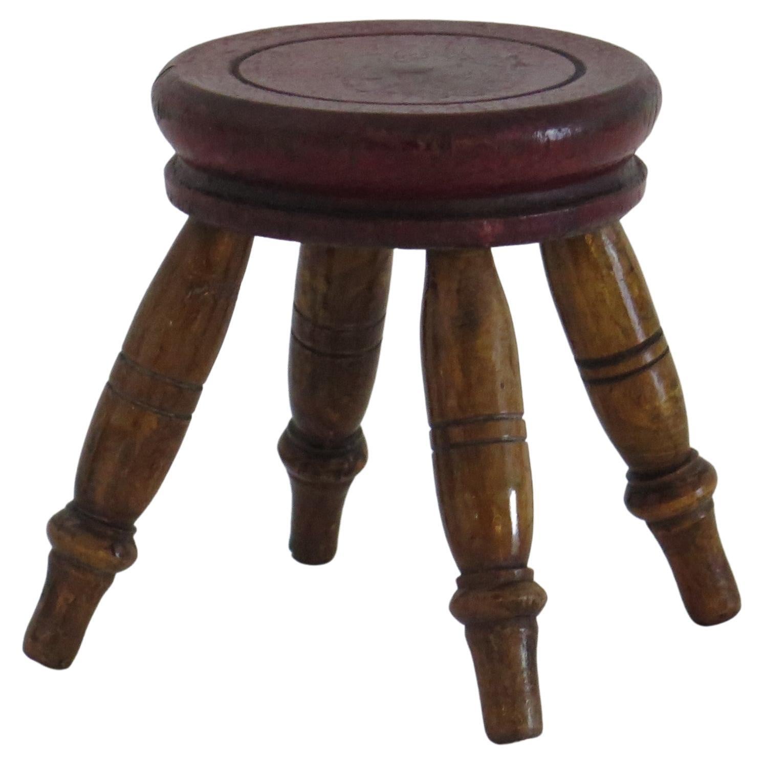 Rare small Candle Stand or Miniature Stool Hand Turned Wood, English circa 1850 For Sale