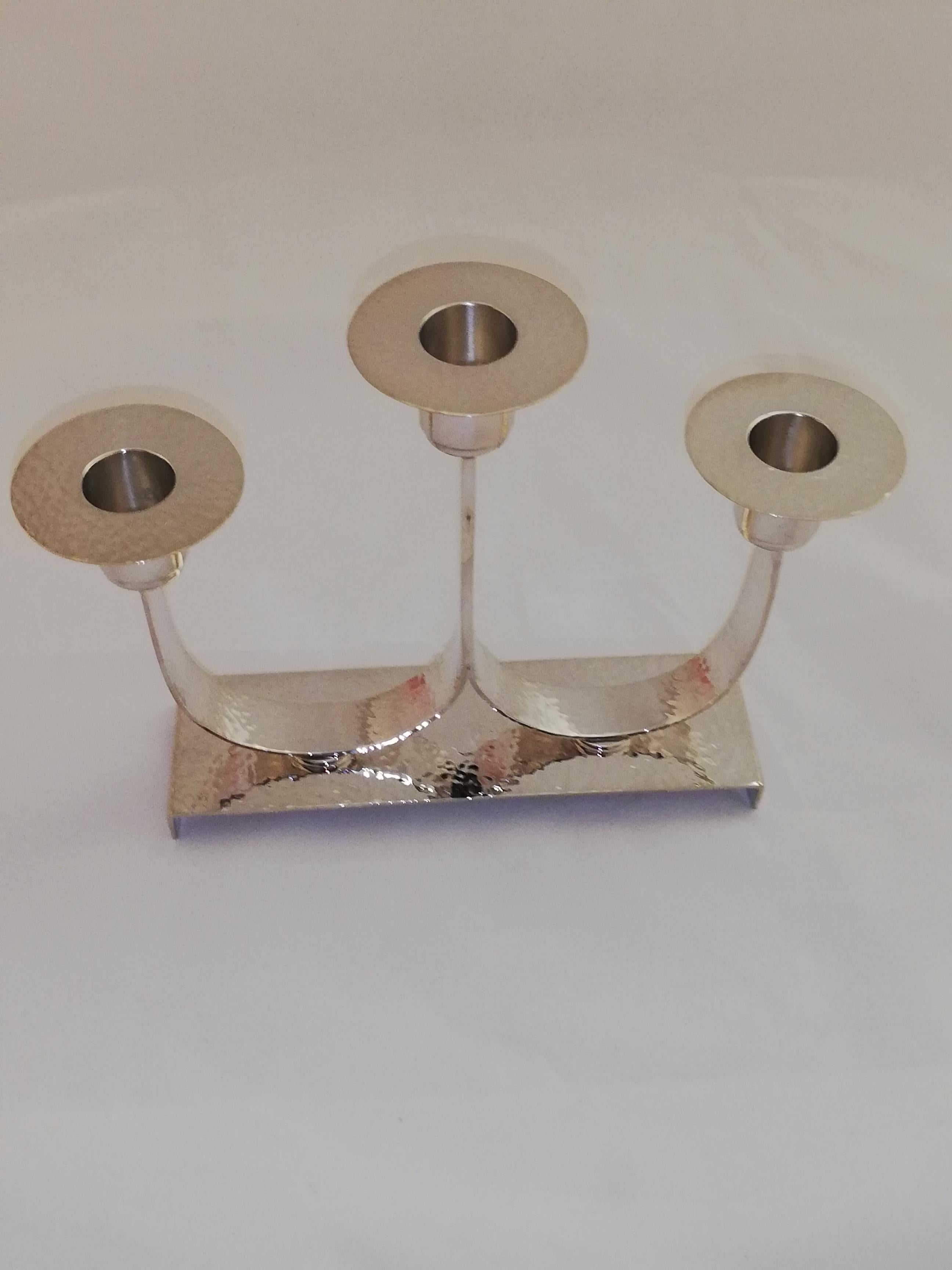 Hand-chased and very heavy sterling-silver candleholder suitable for 3 candles.