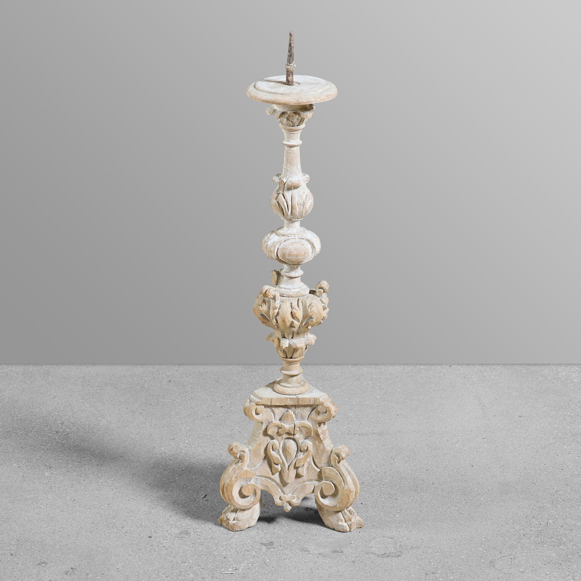 Italian 3 Carved Candlesticks For Sale