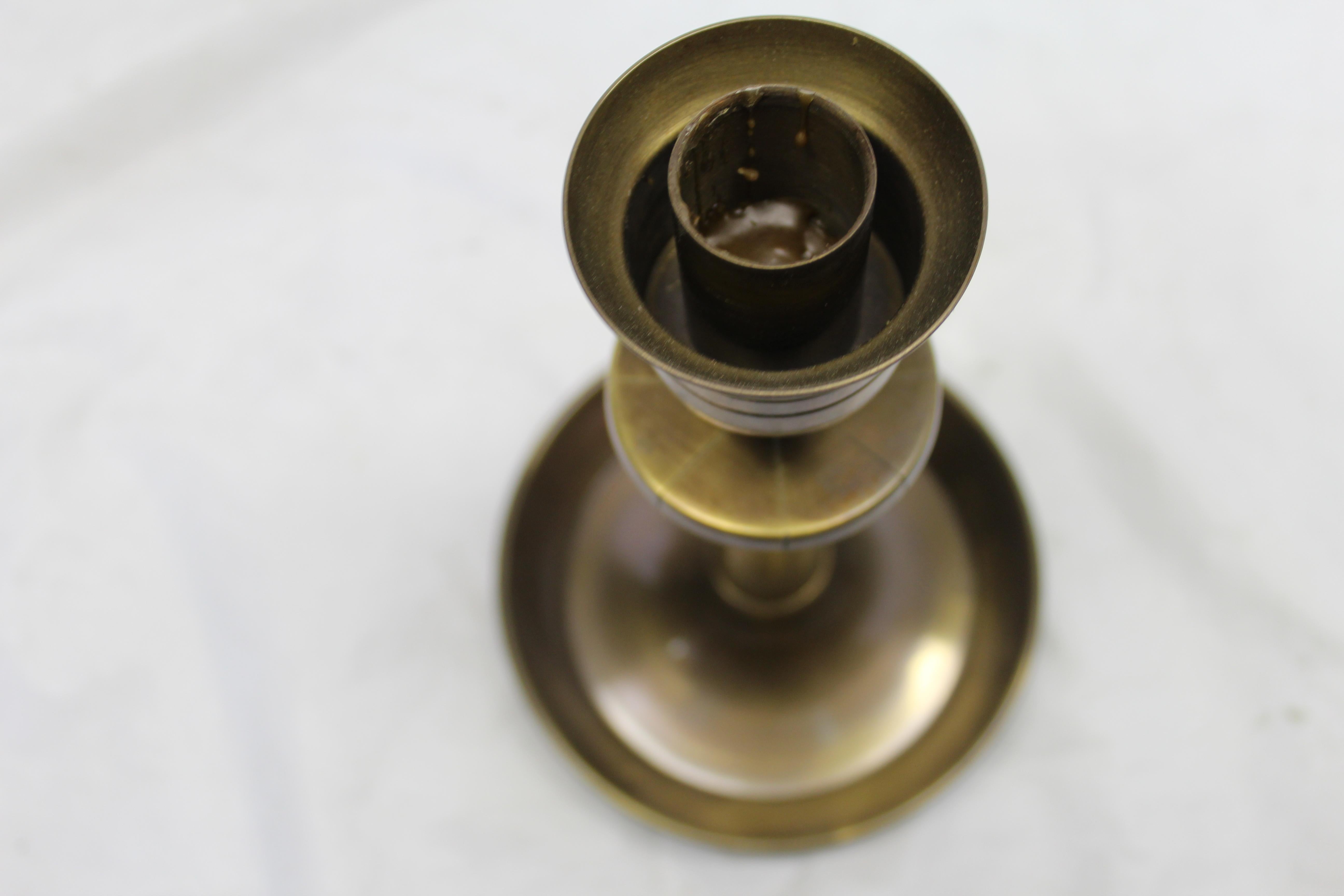 Mid-Century Modern Candlesticks All Brass After Tommy Parzinger Antique Brass Finish For Sale