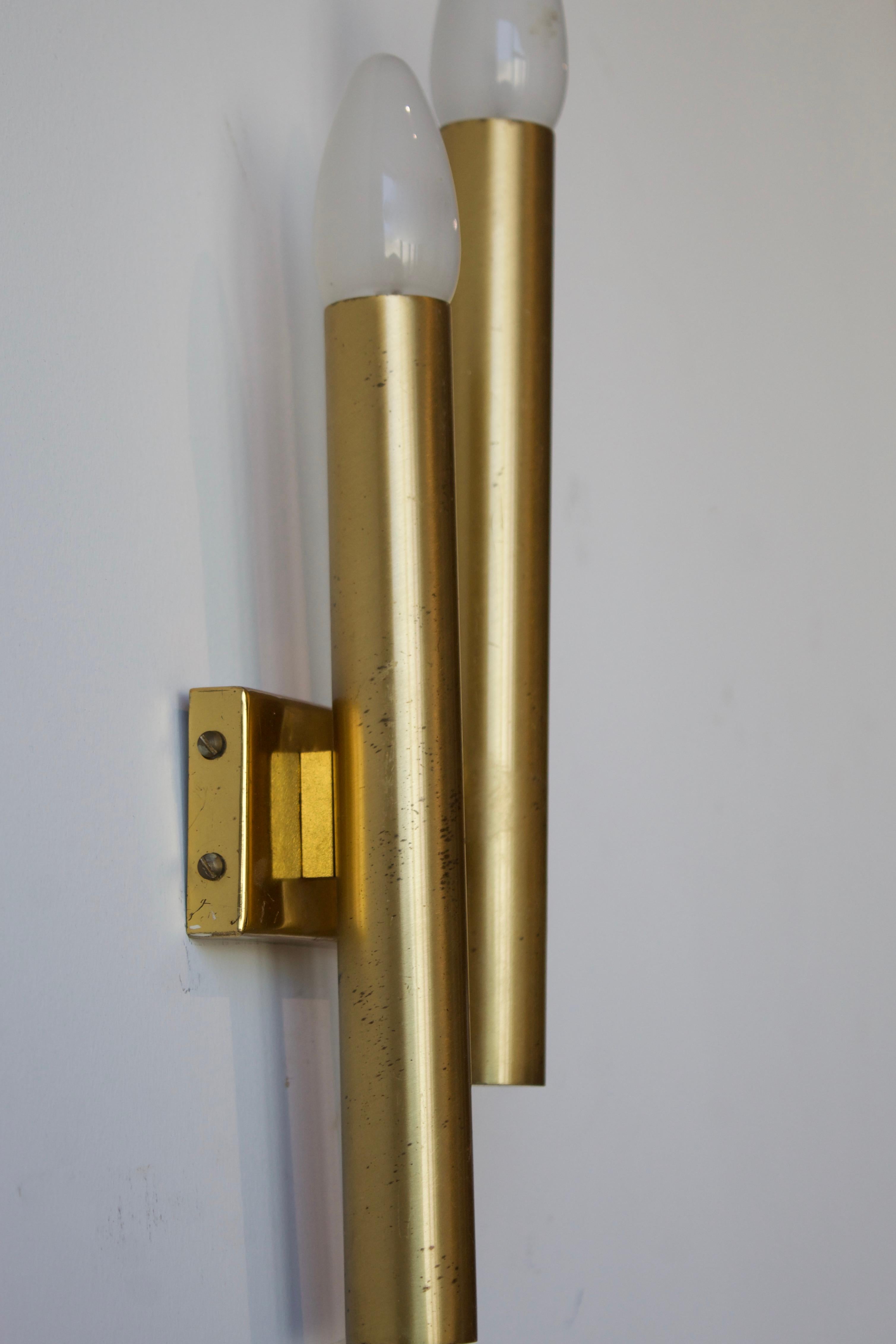 Italian Candle, Two-Armed Wall Lights / Sconces, Brass, Italy, 1960s For Sale