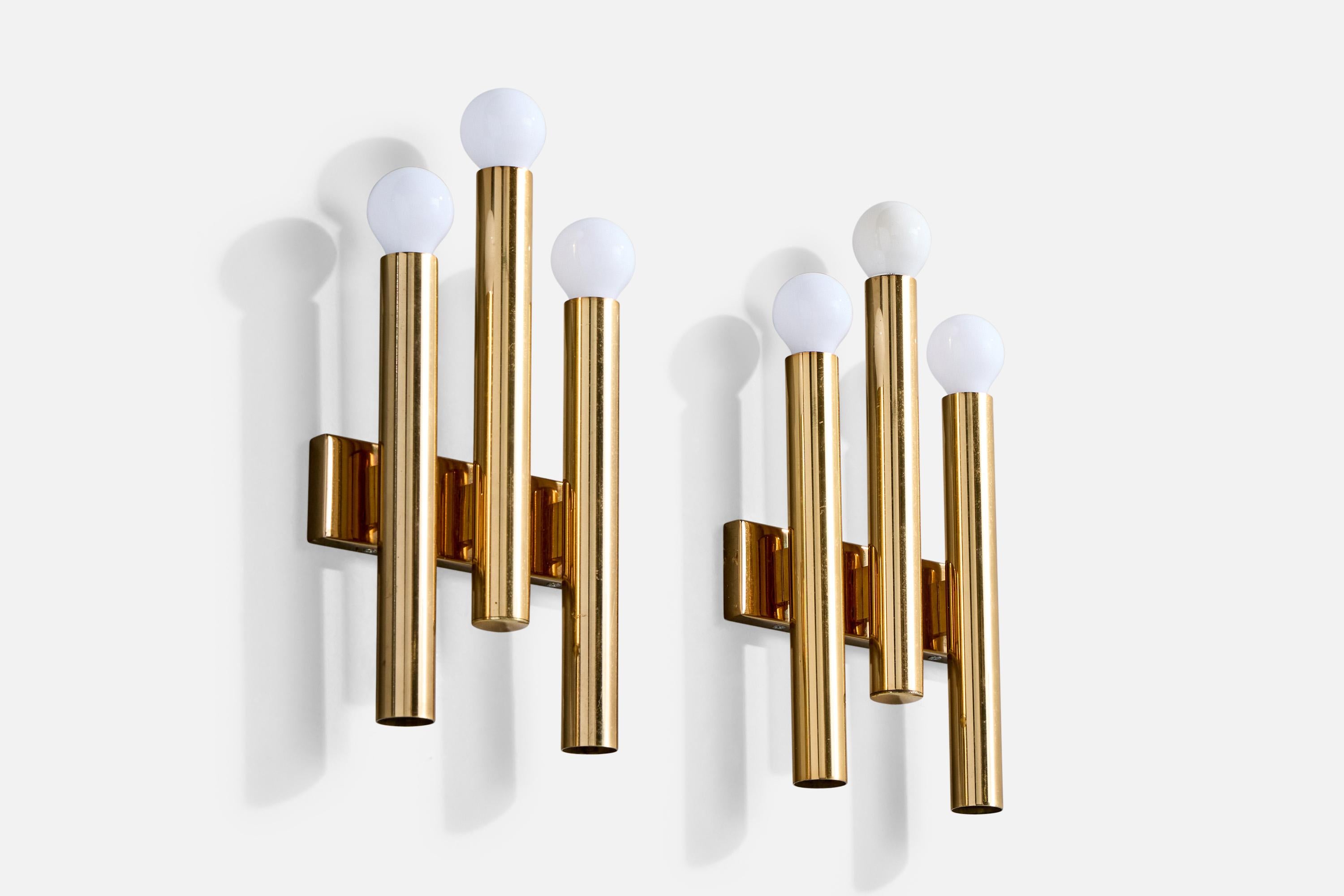 Mid-Century Modern Candle, Wall Lights, Brass, Italy, 1960s For Sale