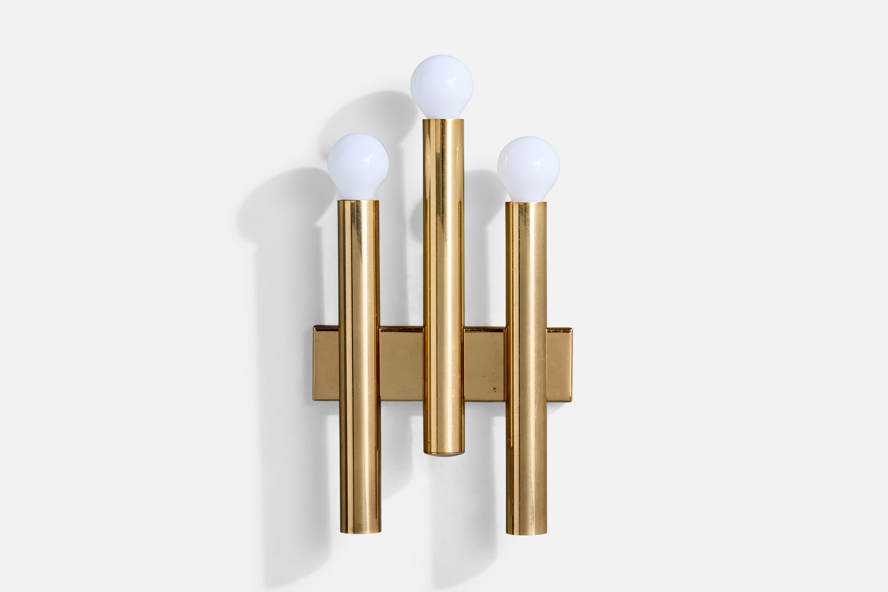 Italian Candle, Wall Lights, Brass, Italy, 1960s For Sale