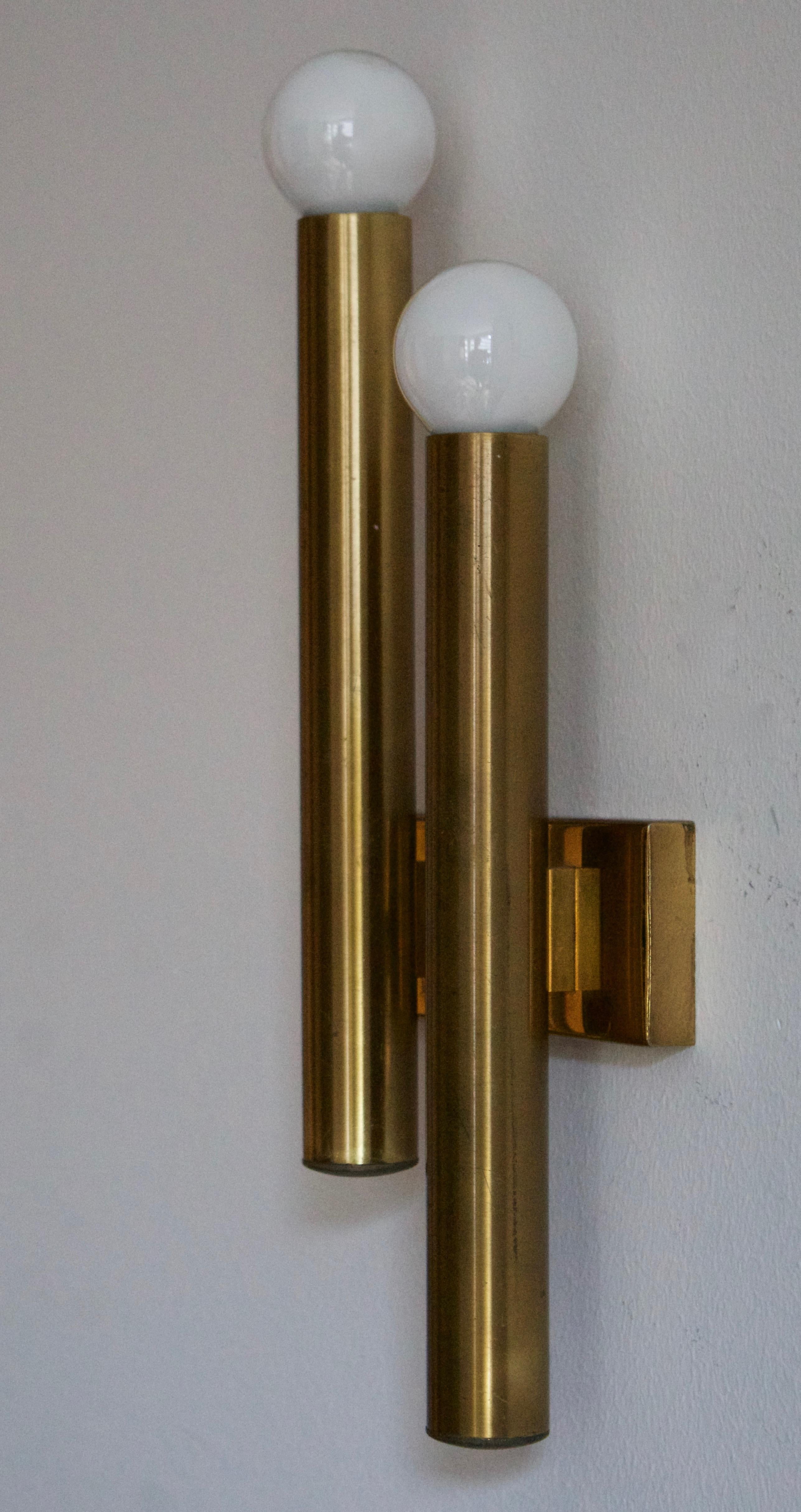 Candle, Wall Lights / Sconces, Brass, Italy, 1960s In Good Condition In High Point, NC