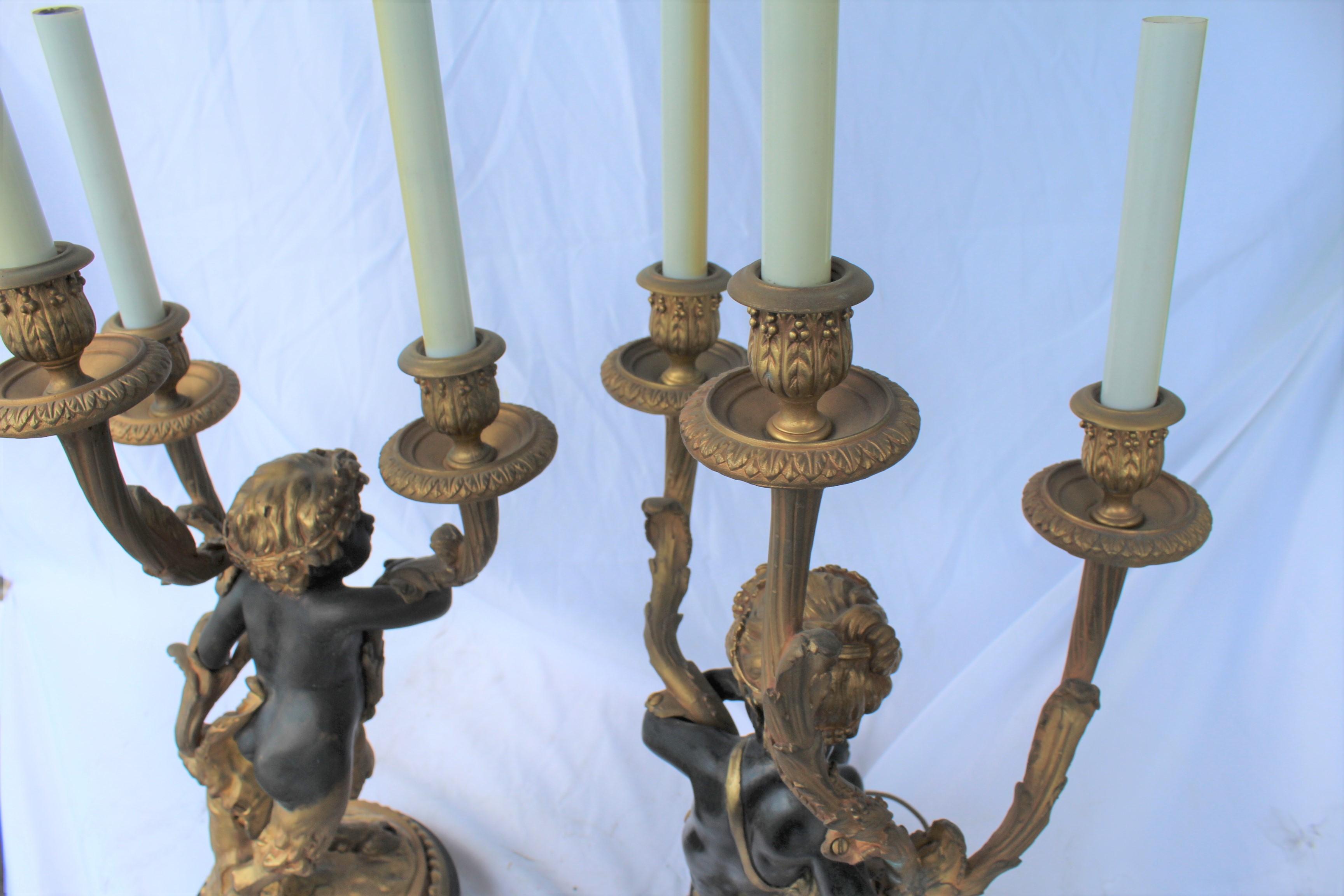 Candelabras Male and Female 18-Karat Doré Bronze after Clodion the pair For Sale 3