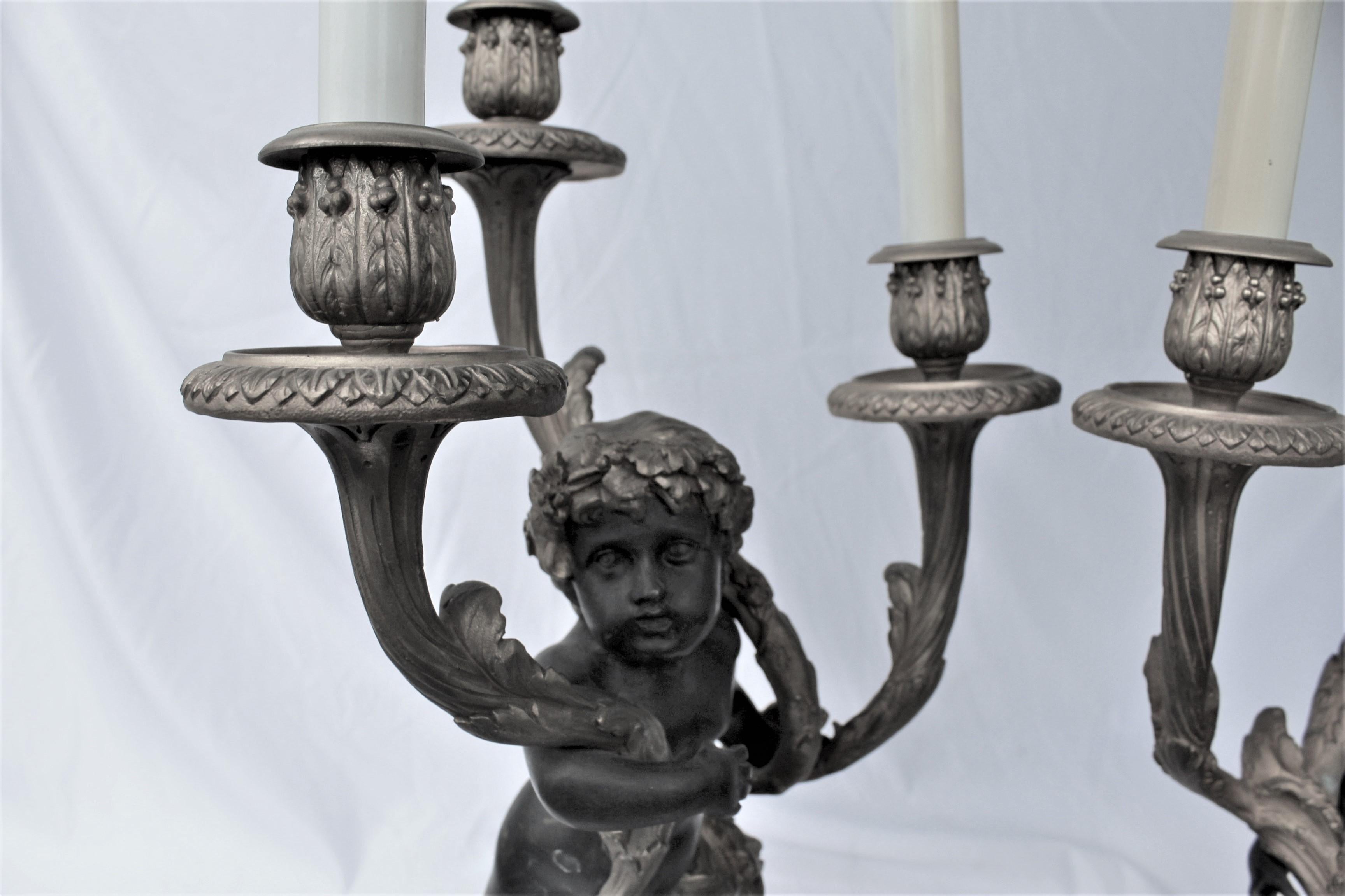 Empire Candelabras Male and Female 18-Karat Doré Bronze after Clodion the pair For Sale