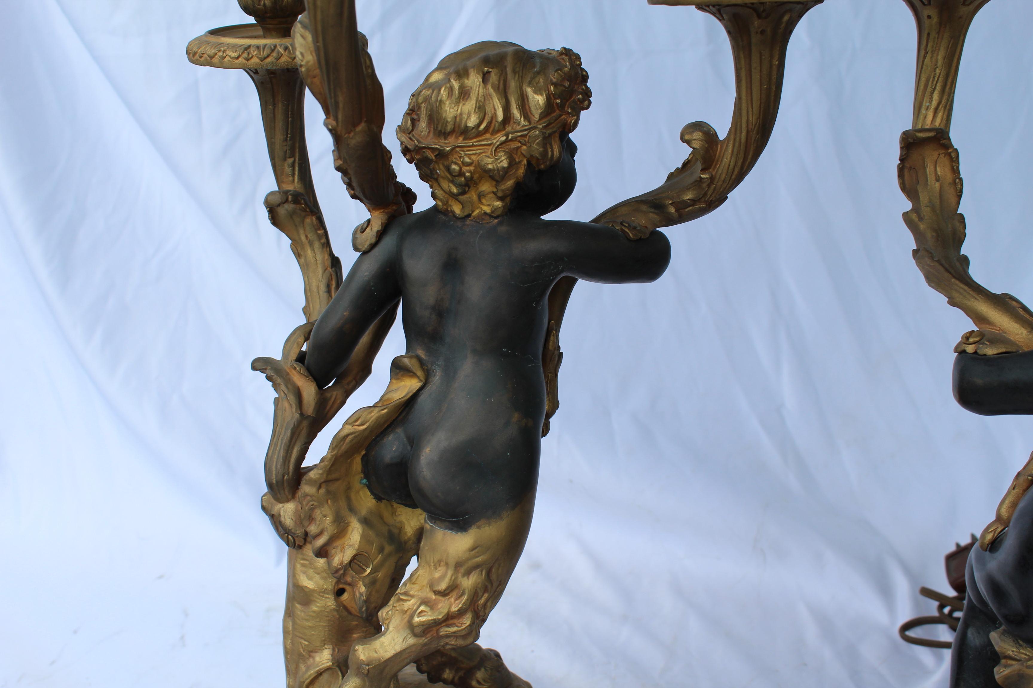 Candelabras Male and Female 18-Karat Doré Bronze after Clodion the pair For Sale 1