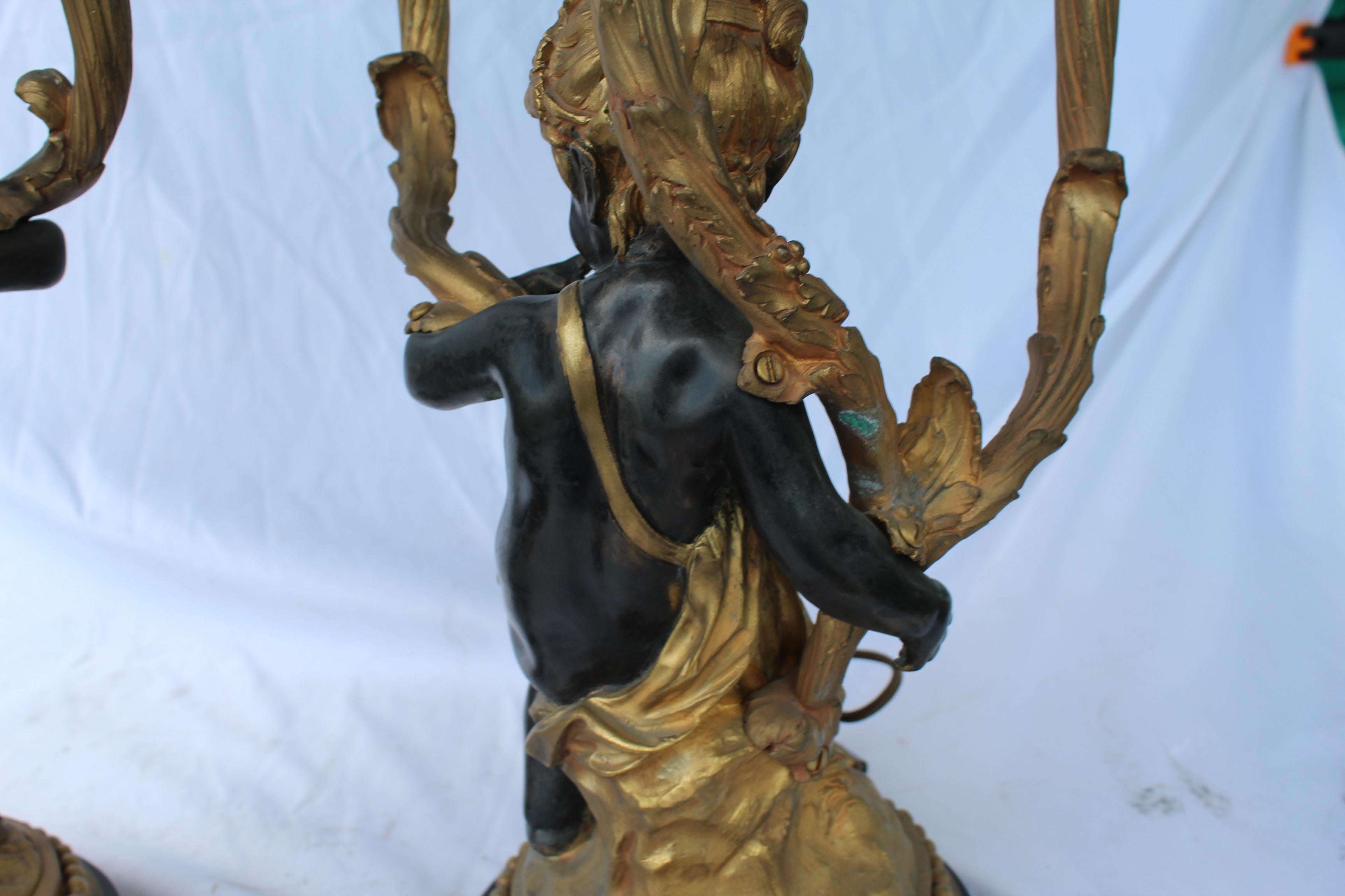 Candelabras Male and Female 18-Karat Doré Bronze after Clodion the pair For Sale 2
