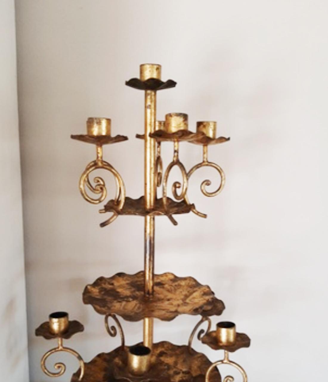 Spanish Large Candleholder, 10 Candles  , Wrought Iron Golden, Early 20th Century For Sale