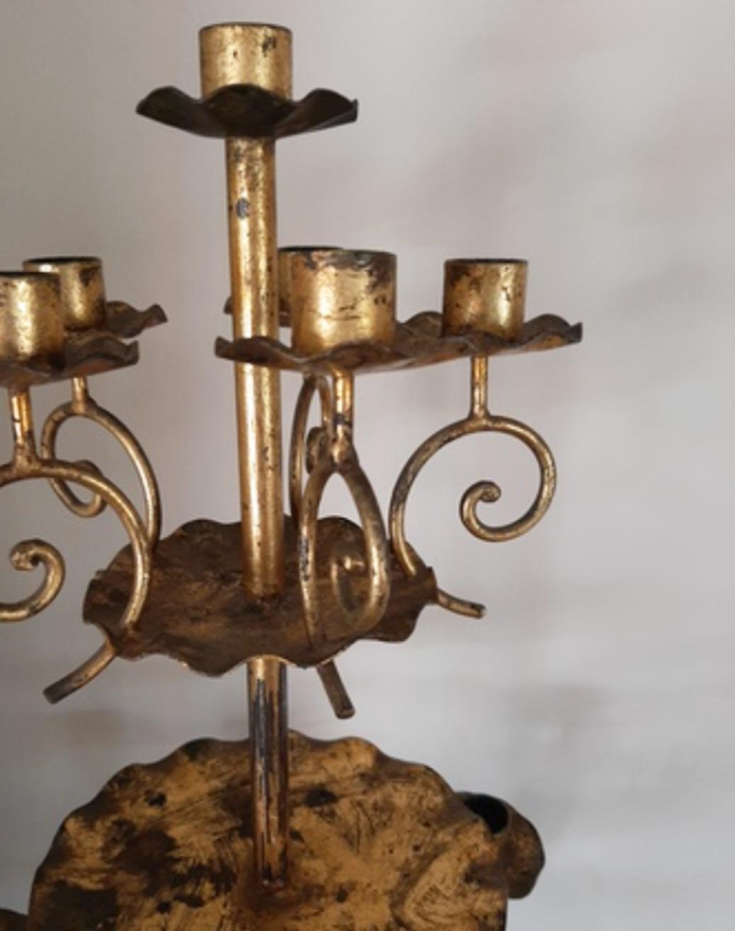Large Candleholder, 10 Candles  , Wrought Iron Golden, Early 20th Century In Good Condition For Sale In Mombuey, Zamora
