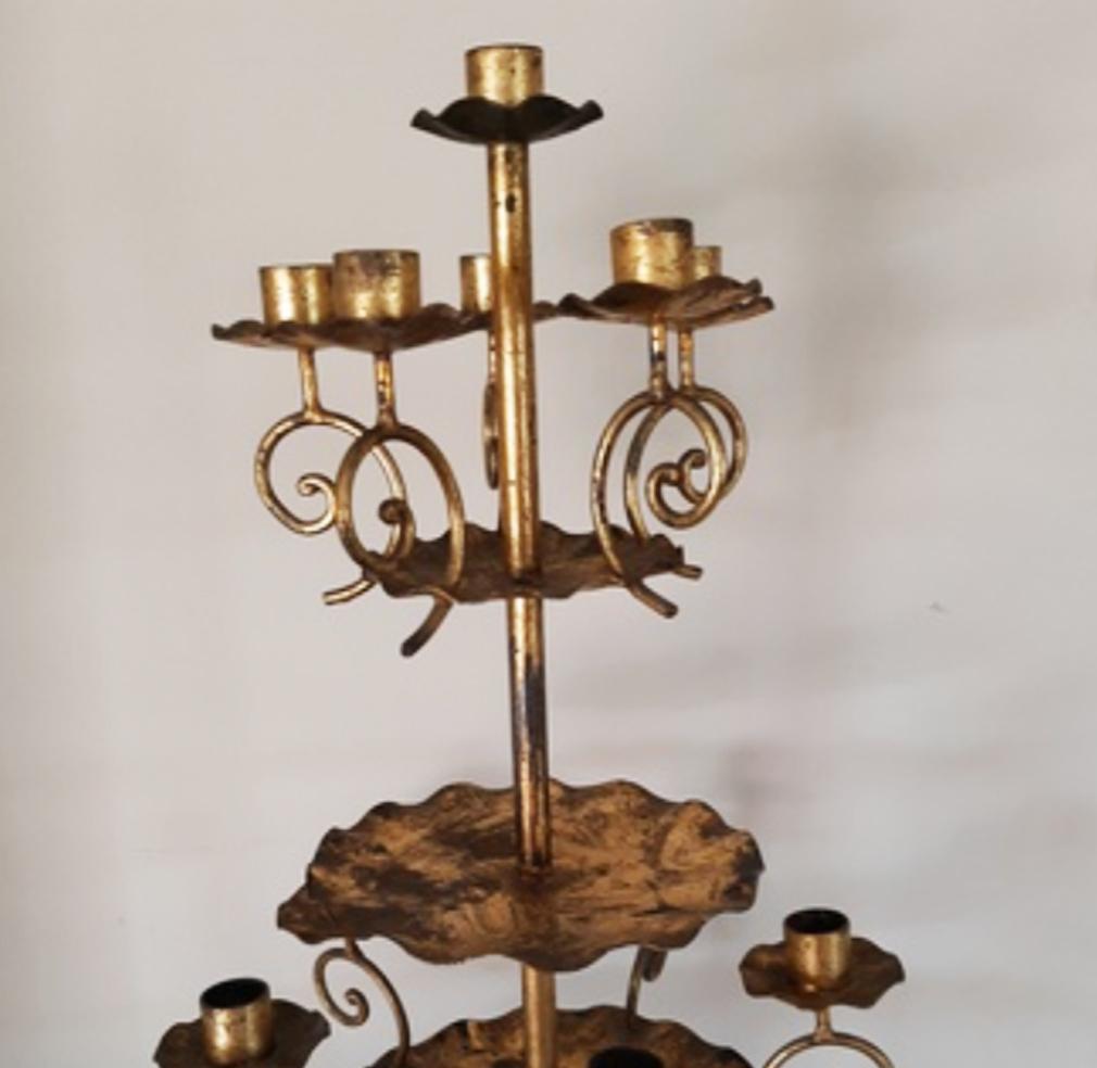 Large Candleholder, 10 Candles  , Wrought Iron Golden, Early 20th Century For Sale 1