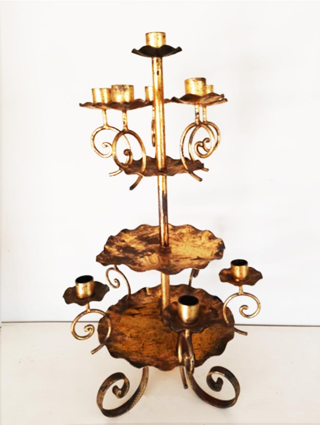 Large Candleholder, 10 Candles  , Wrought Iron Golden, Early 20th Century For Sale 2