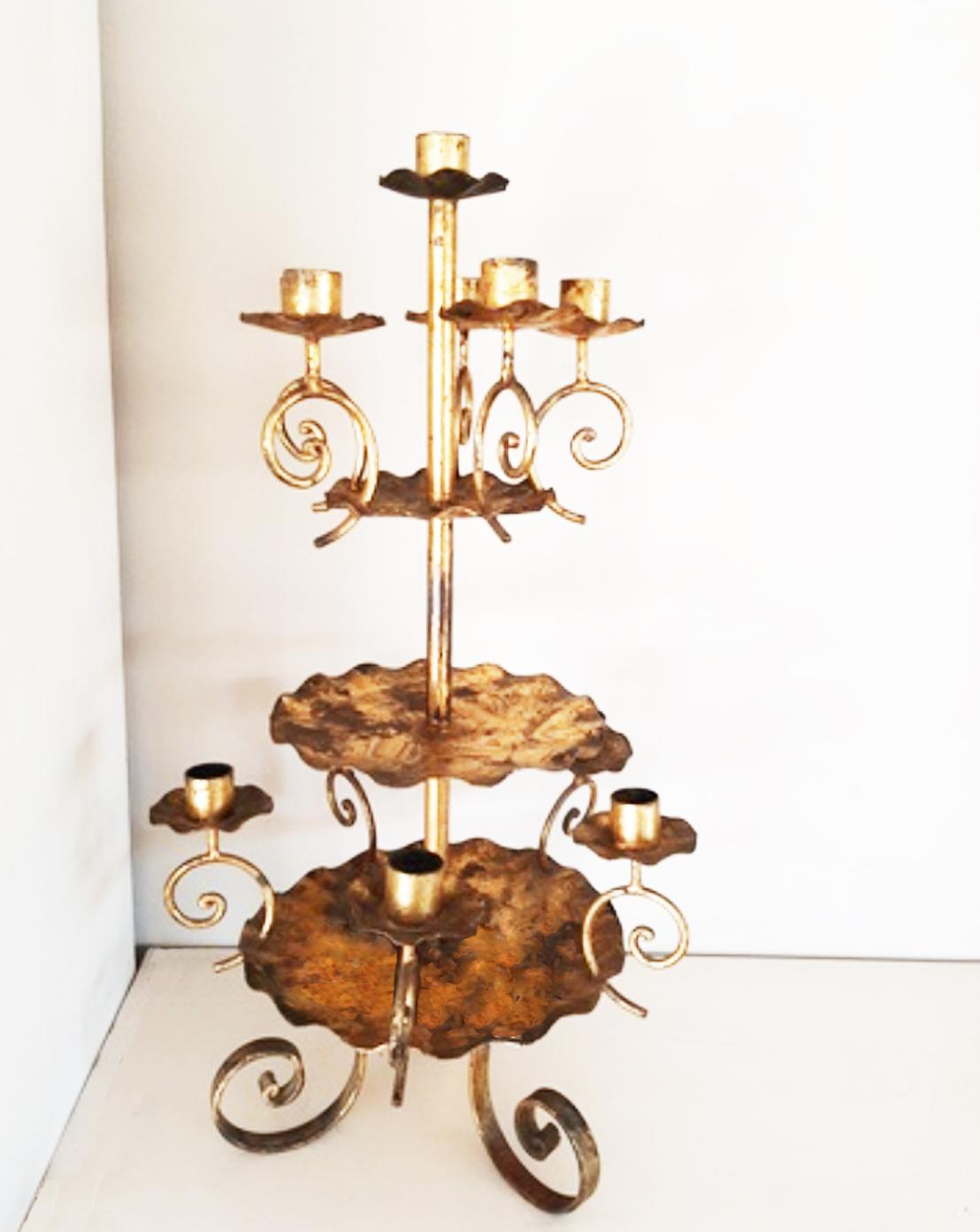 Large Candleholder, 10 Candles  , Wrought Iron Golden, Early 20th Century For Sale 3